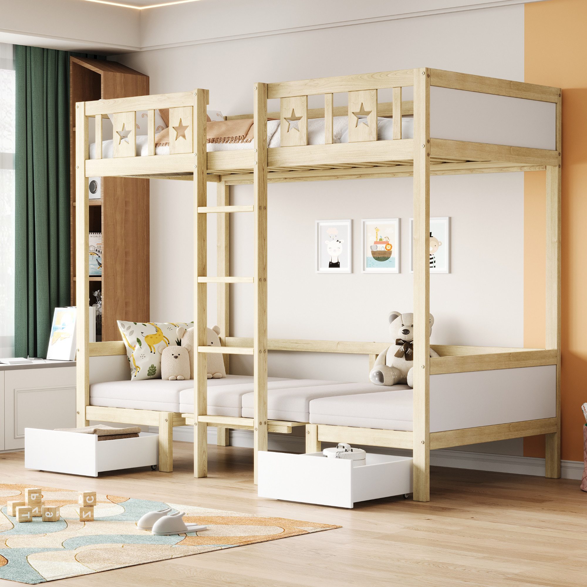 Flieks Etagenbett, Kinderbett 90x200cm mit umwandelbarem günstig online kaufen