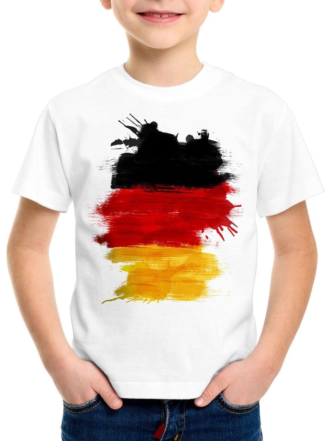 style3 Print-Shirt Kinder T-Shirt Flagge Deutschland Fußball Sport Germany WM EM Fahne weiß