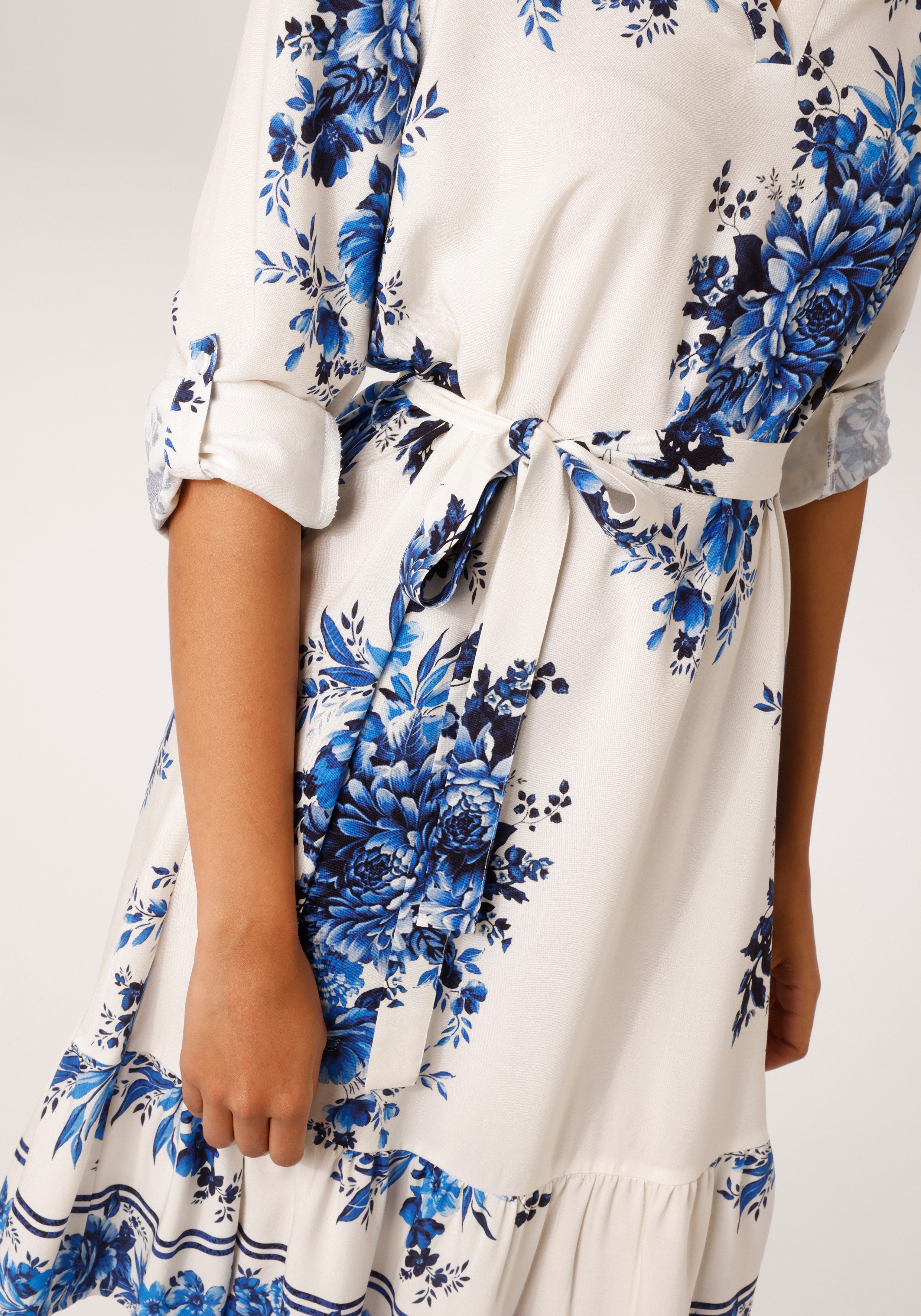 Aniston CASUAL Blusenkleid (mit abnehmbarem Bindegürtel) mit großflächigen Blumendruck - NEUE KOLLEKTION