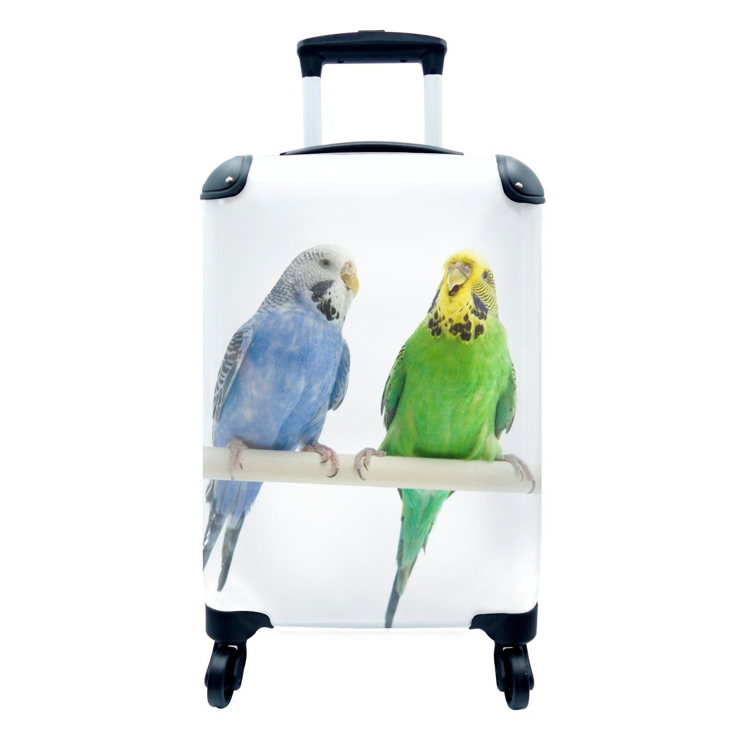 MuchoWow Handgepäckkoffer Zwei Sittiche auf einem weißen Hintergrund, 4 Rollen, Reisetasche mit rollen, Handgepäck für Ferien, Trolley, Reisekoffer