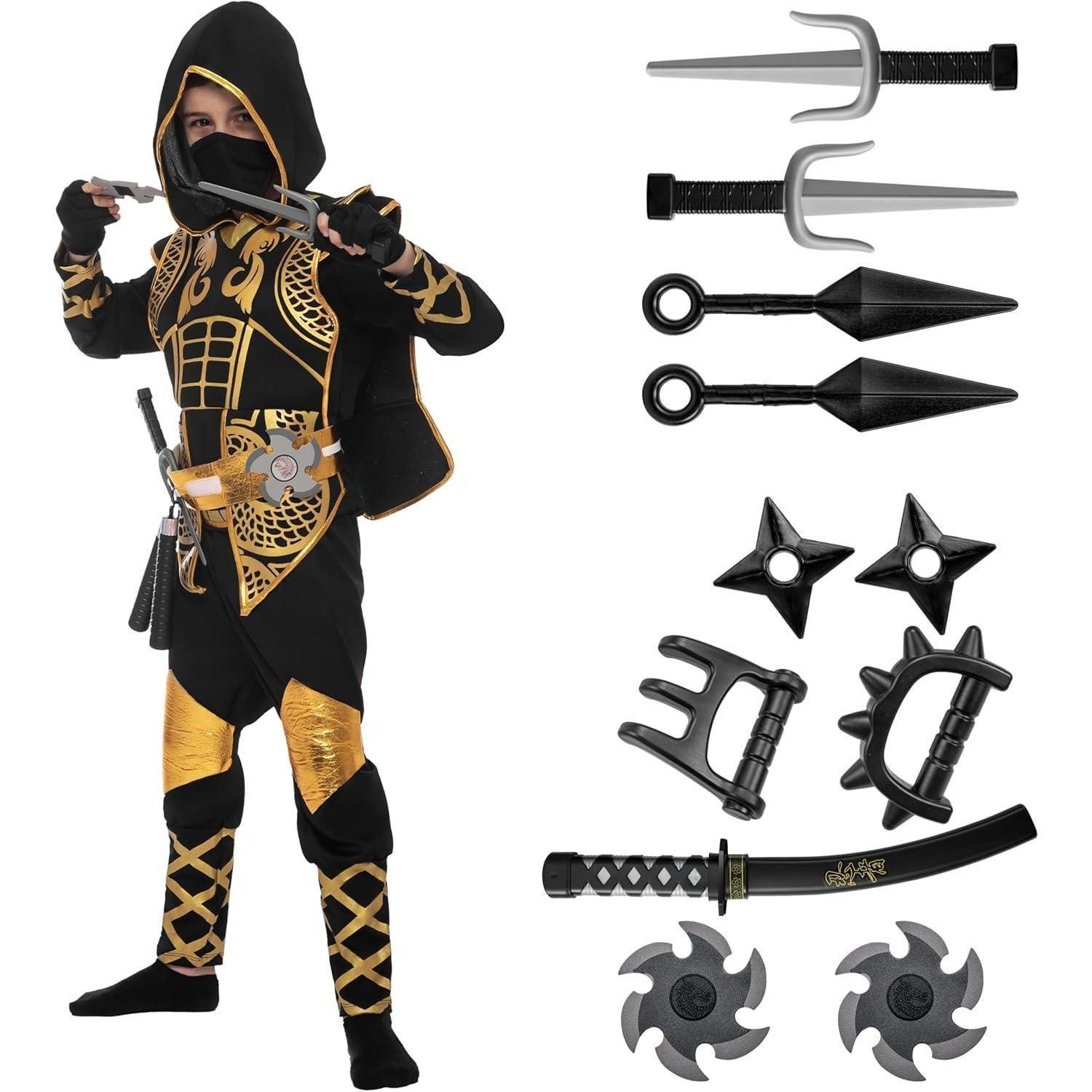 Ritter-Kostüm Kostüm Halloween Ninja Fighter Kinder Gold Medium(8-10 yrs)
