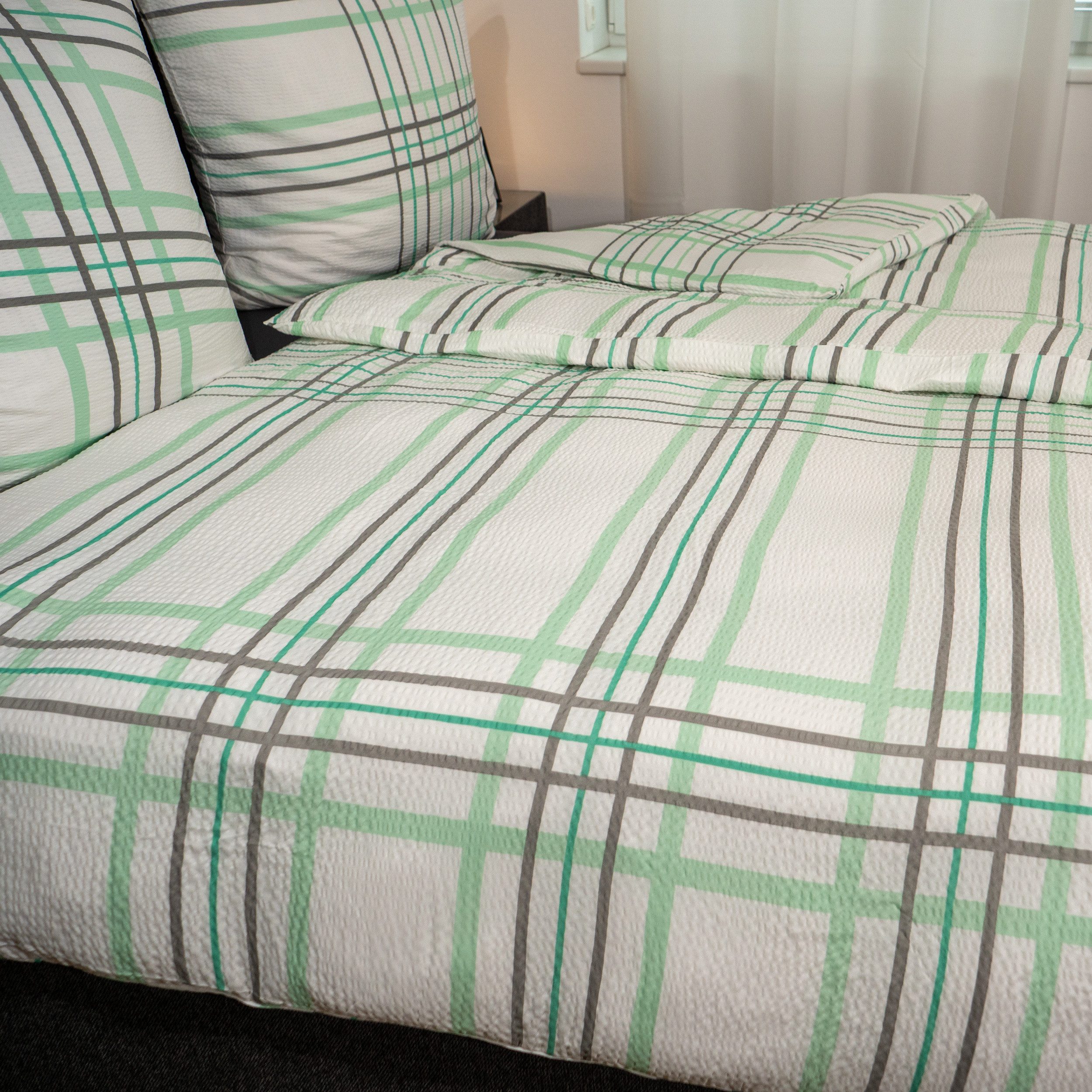 Casa Colori Bettwäsche Casa Calori, Seersucker, 2 teilig, Streifenmuster weiß mint grau – Bild 4 von 5
