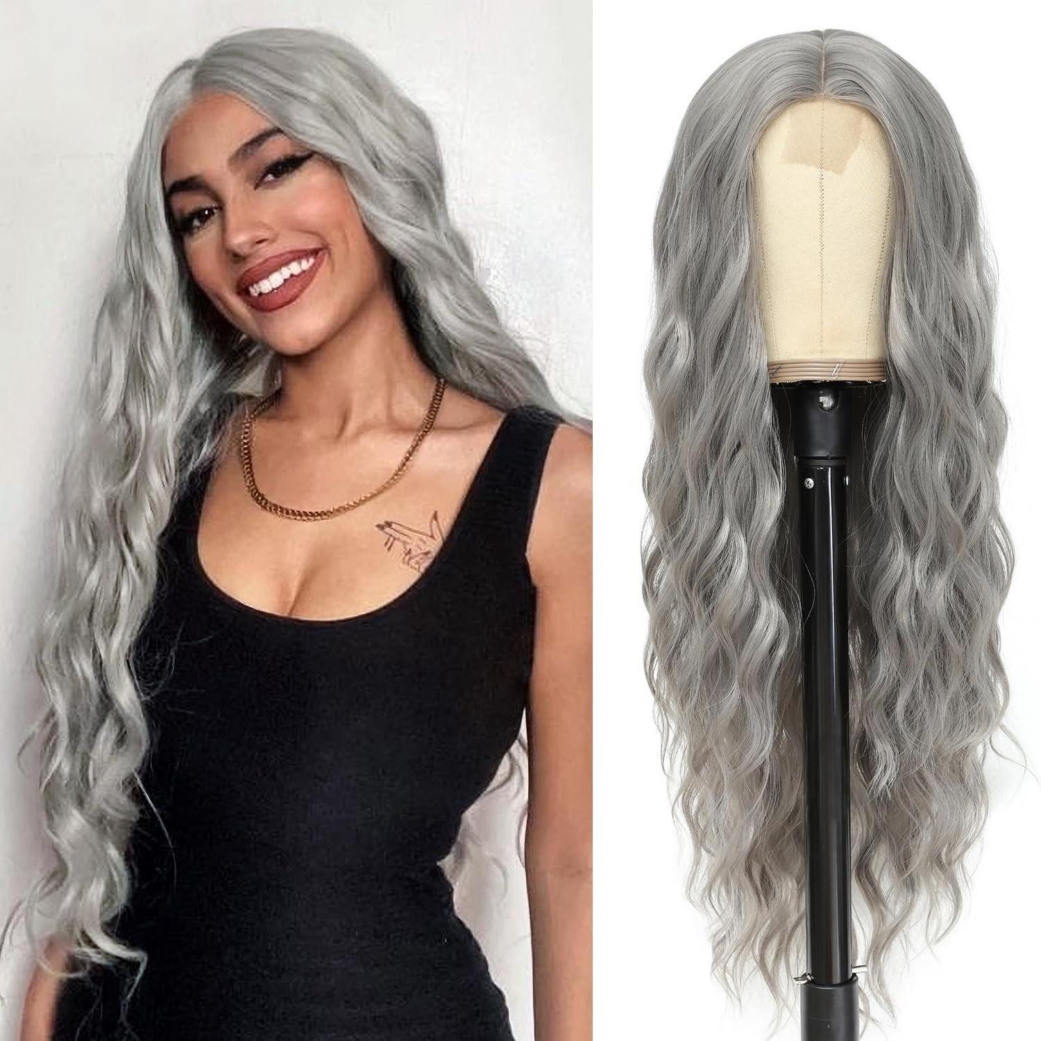LuxusKollektion Kunsthaarperücke Perücke Cosplay Synthetik Mittelscheitel Langhaar Damen 28 Inch Grau