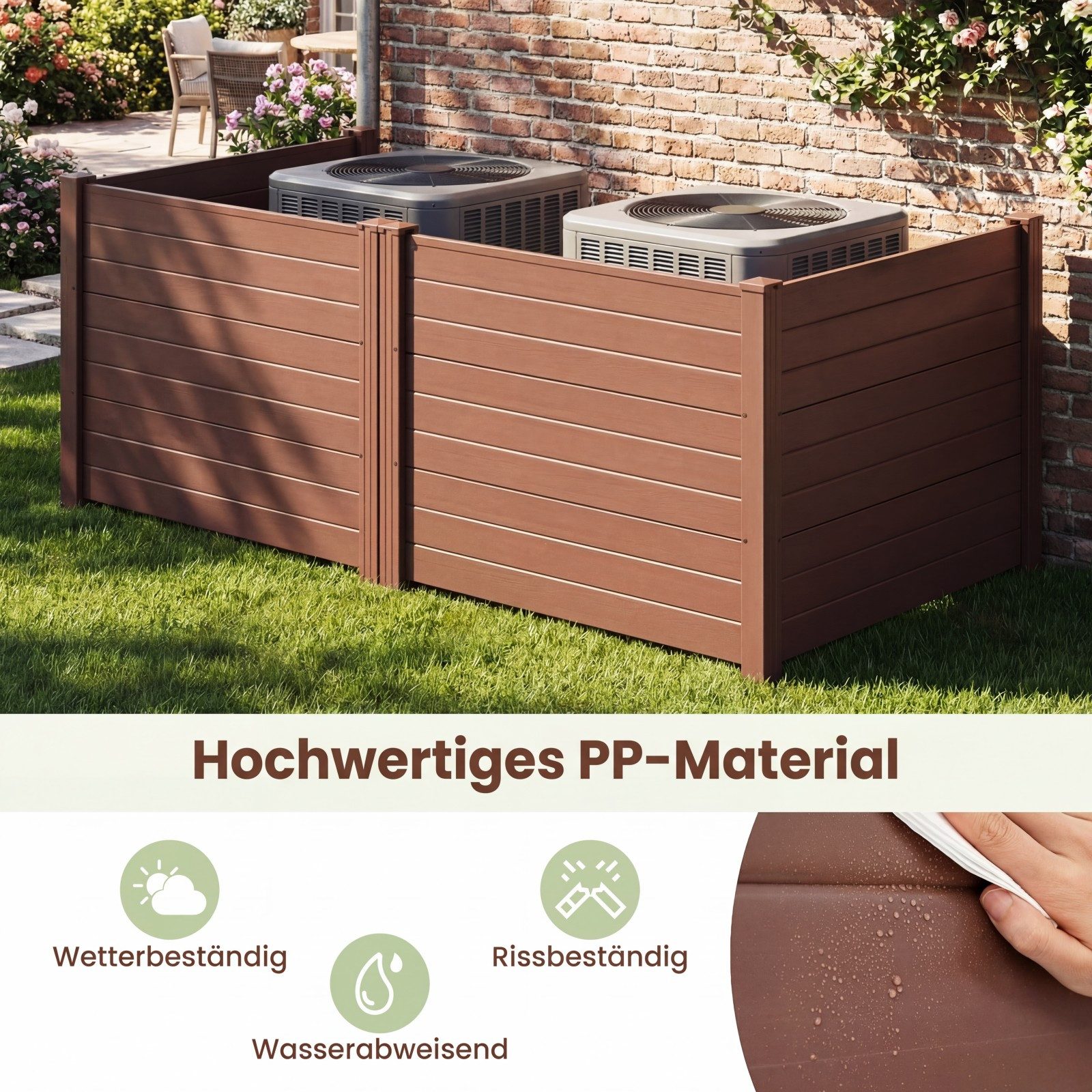 KOMFOTTEU Gartenzaun, Sichtschutzzaun mit 3 Pfählen aus verzinktem Metall, 122 x 95 cm