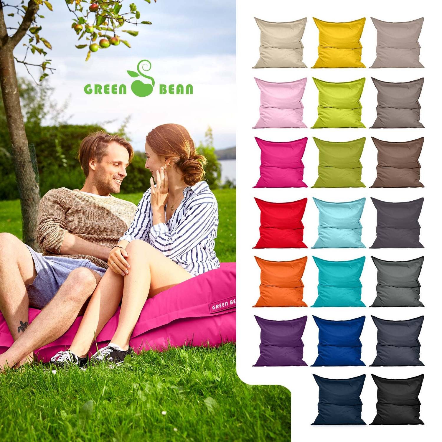 Green Bean Sitzsack XXL Outdoor Sitzsack Square 140x180cm (XXL Riesensitzsack 140x180cm 380 Liter Kinder & Erwachsene Bean Bag EPS Perlen Füllung, Groß Draußen Outdoor Liegekissen), Waschbar Wetterfest Lounge Sitzkissen Bodenkissen