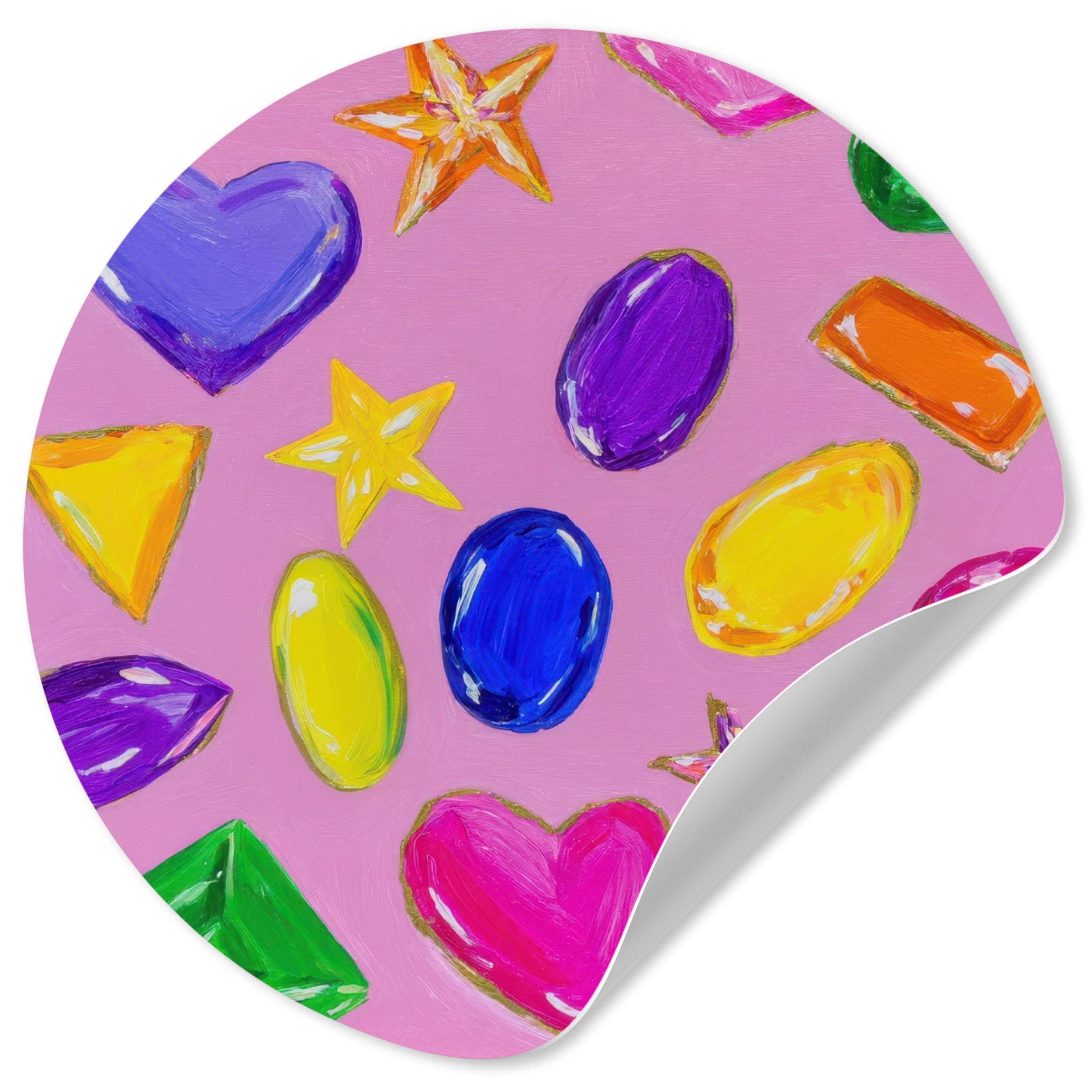 MuchoWow Wandsticker Edelsteine - Formen - Herz - Farbenfroh (1 St), Wandtattoo Selbstklebend, Wohnzimmer Deko Aufkleber, 30x30 cm