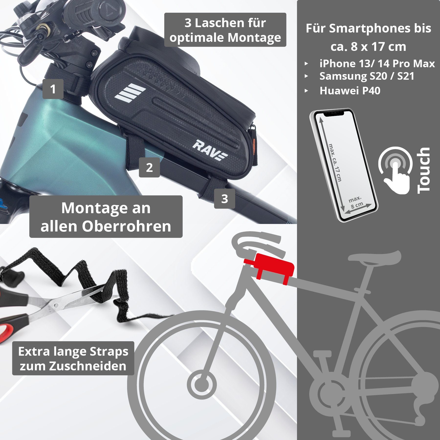 Bike&Outdoor Rave Fahrrad Oberrohrtasche Handy-Rahmentasche Topcase