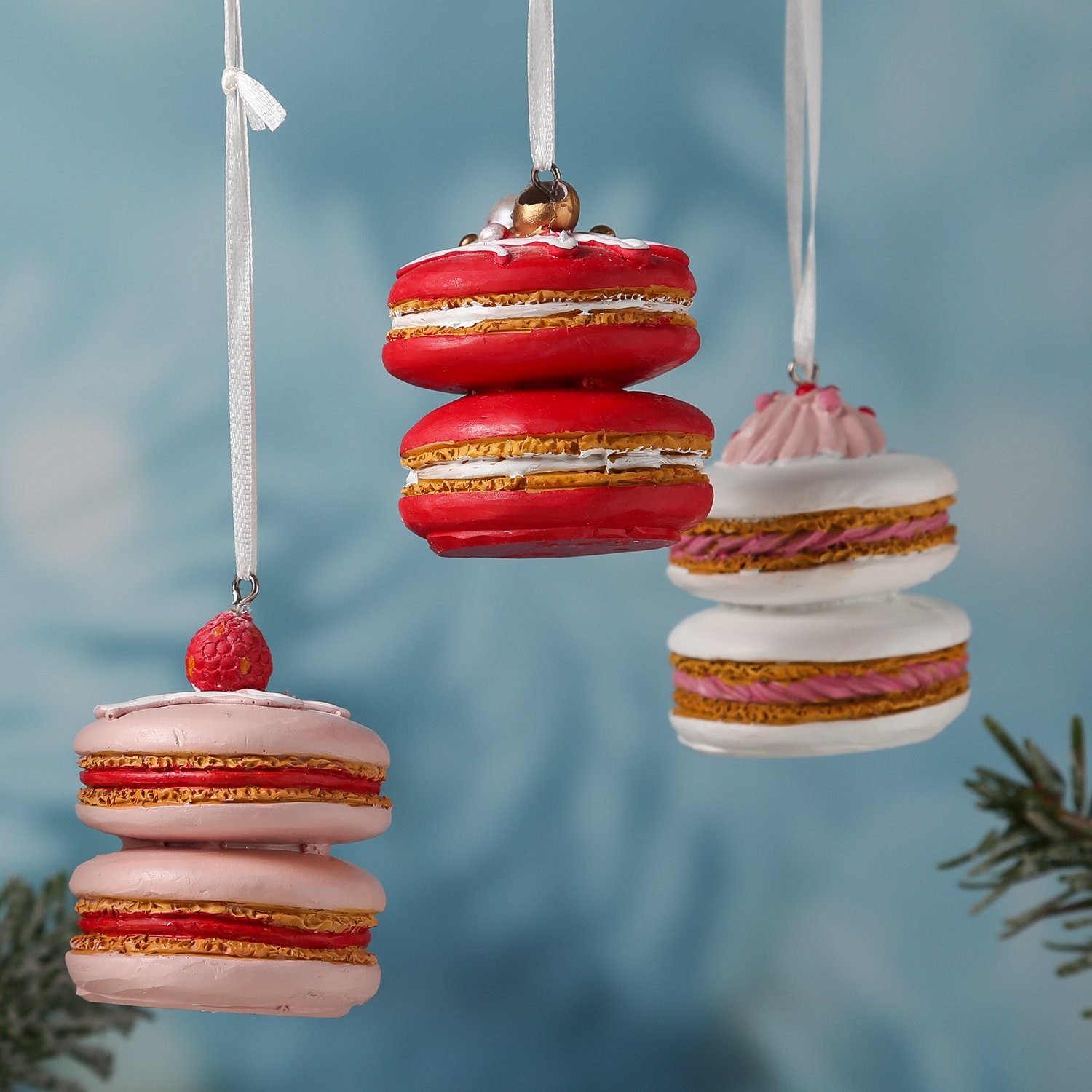 Macaron 6,5cm Baumhänger Keks MARELIDA Christbaumschmuck weiß Weihnachtsbaumschmuck H: