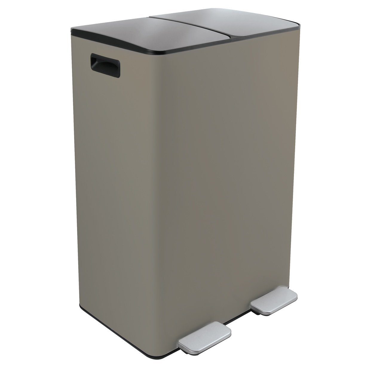 spirella Mülltrennsystem ALIYA, 2 Kammern Abfall Treteimer XXL, 60 L, Softclose Absenkautomatik, herausnehmbare Innenbehälter, Anti-Fingerprint Oberfläche, Stahl matt-satiniert, für Küche, Büro, Hauswirtschaftsraum, 2 x 30 L, taupe beige