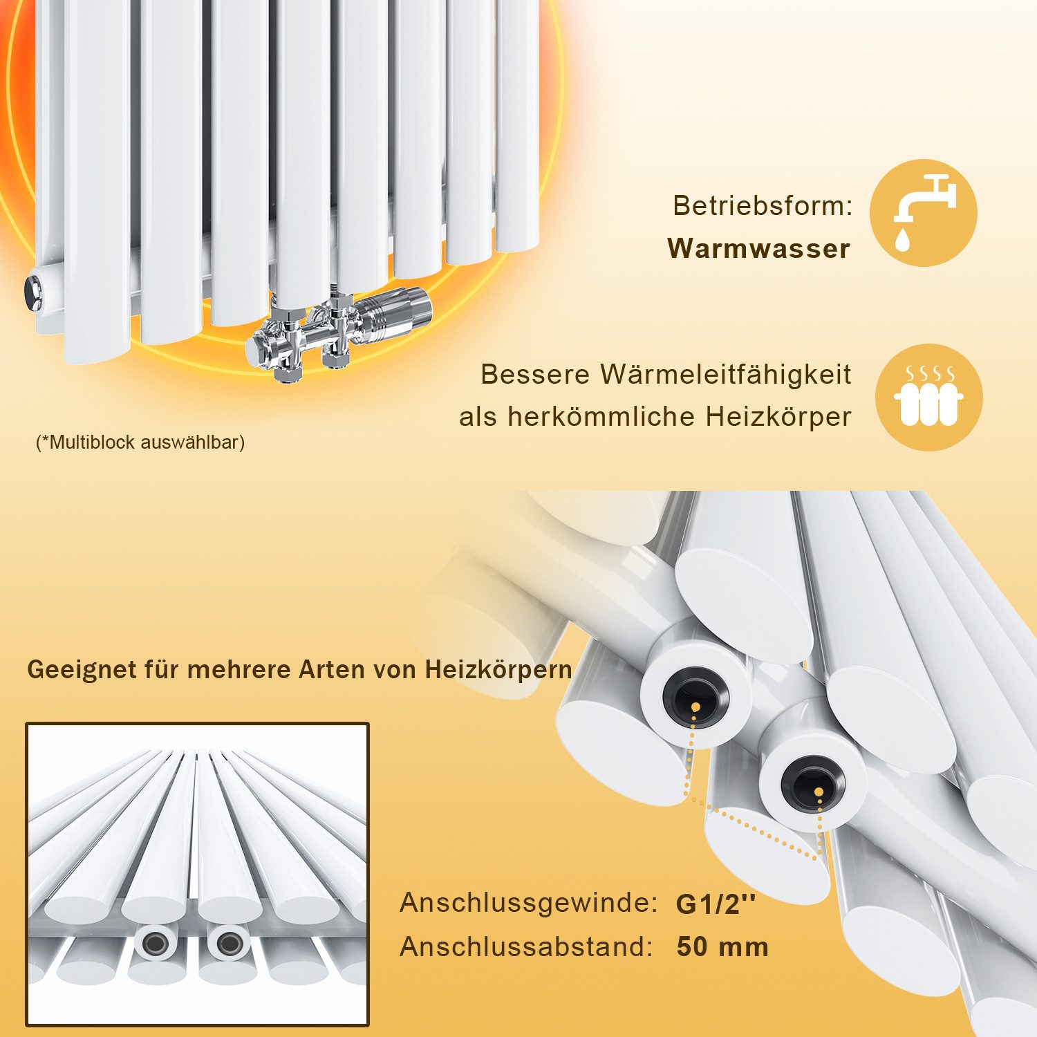 SONNI Badheizkörper Heizkörper Design Röhren Heizung modern, Weiß – Bild 4 von 5