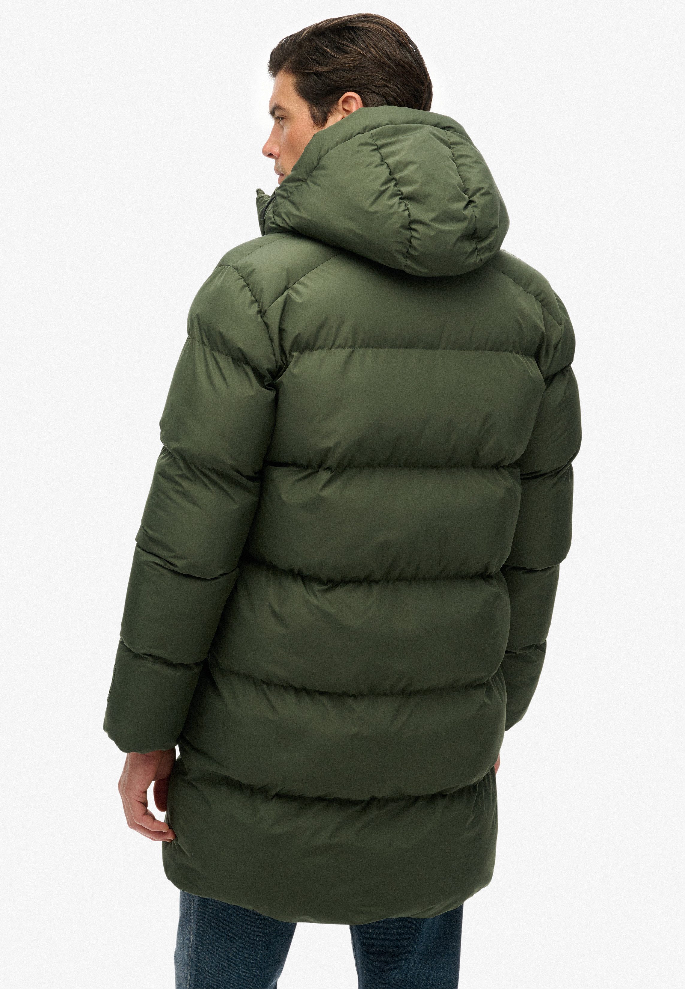 Superdry Steppjacke HOODED SPORTS PUFFER MID JKT Kunstfaser, relaxed fit