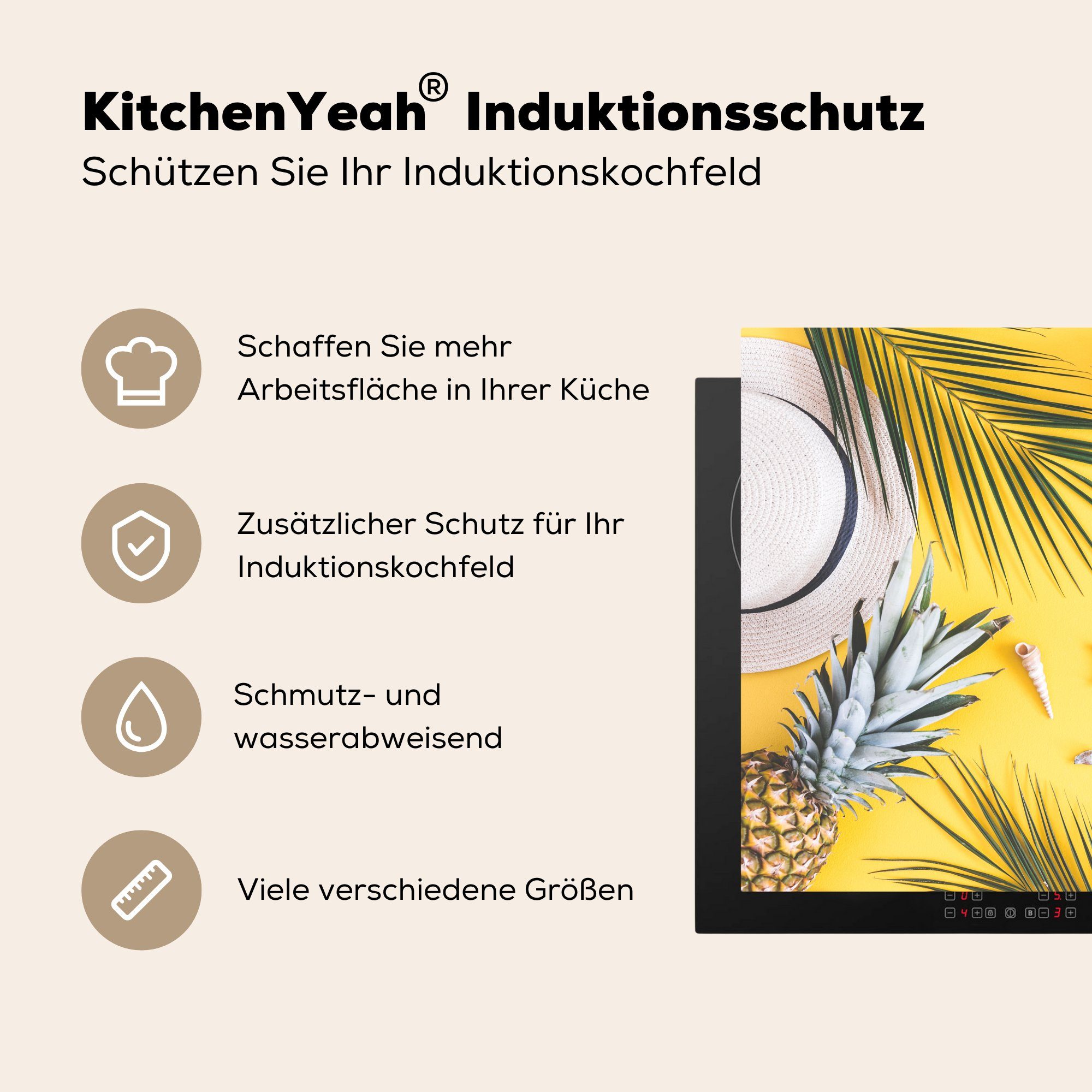 MuchoWow Herdblende-/Abdeckplatte Sommer - Gelb küche für Arbeitsplatte cm, tlg), (1 - Strand, Ceranfeldabdeckung, Vinyl, 78x78
