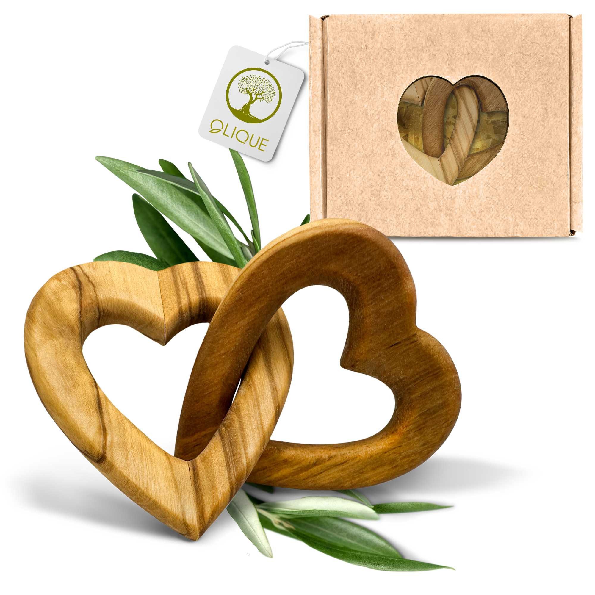 OLIQUE Dekofigur Verbundenes Herz aus Olivenholz – Symbol der Liebe und Verbundenheit
