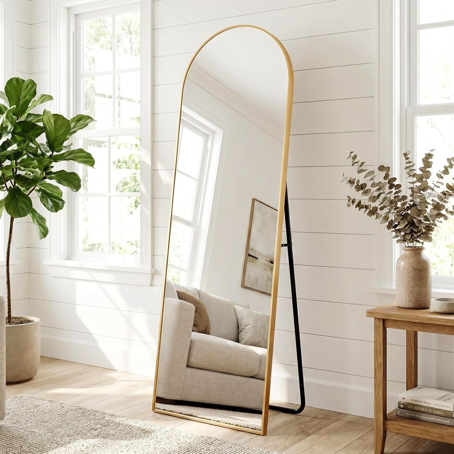 TLGREEN Standspiegel 162 x 50 cm, Groß Wandspiegel Ganzkörperspiegel mit Aluminiumrahmen, für Wohnzimmer, Schlafzimmer, Eingangsbereich