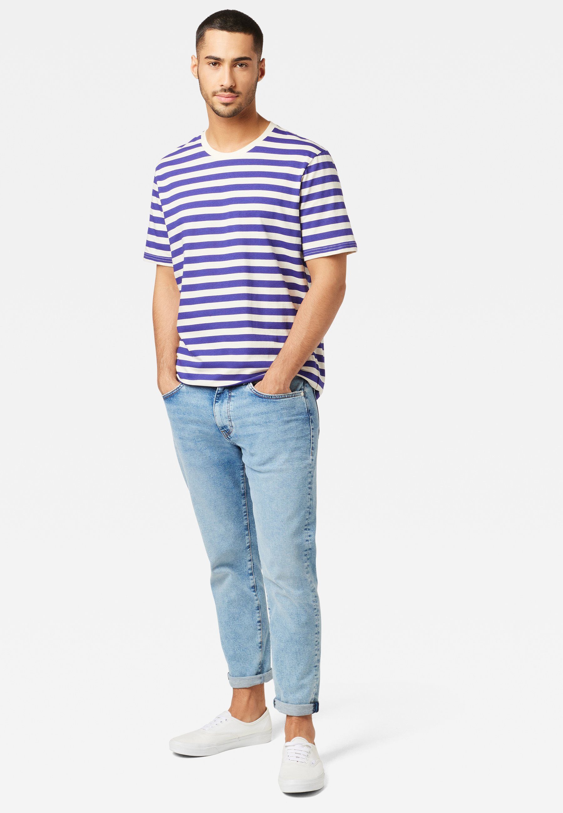 STRIPE Mavi mit Gestreiftes T-Shirt, Rundhalsshirt TEE Kurzarm Rundhalsausschnitt T-Shirt