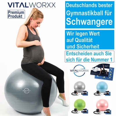 VITALWORXX Gymnastikball VITALWORXX Gymnastikball für Schwangere, extrem stabil, mit Pumpe, Hohe Materialstärke, Anti-Burst-System