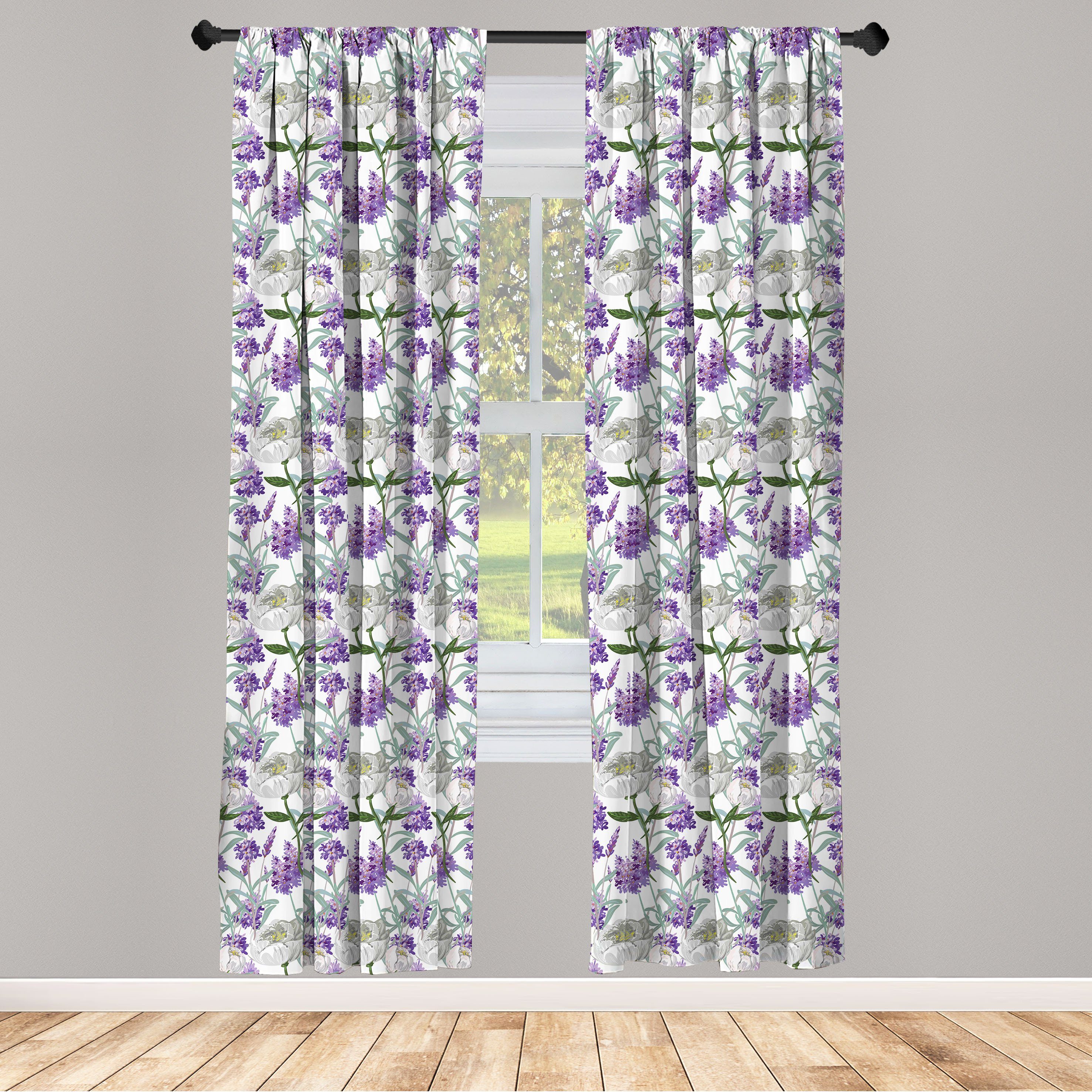 Gardine Vorhang für Wohnzimmer Schlafzimmer Dekor, Abakuhaus, Microfaser, Floral Lavendel und Pfingstrose