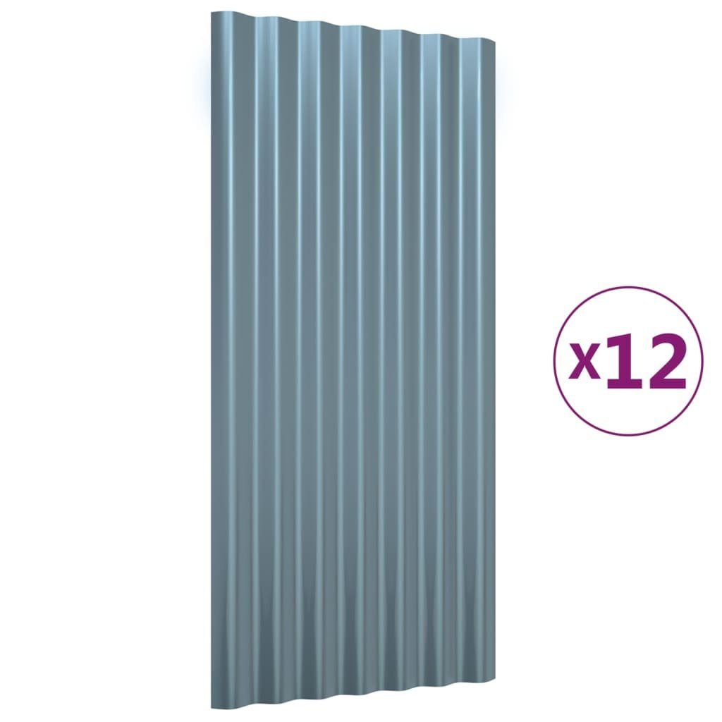 vidaXL Deckenplatten Dachpaneele 12 Stk. Pulverbeschichteter Stahl Grau 80x36 cm, (12-tlg)