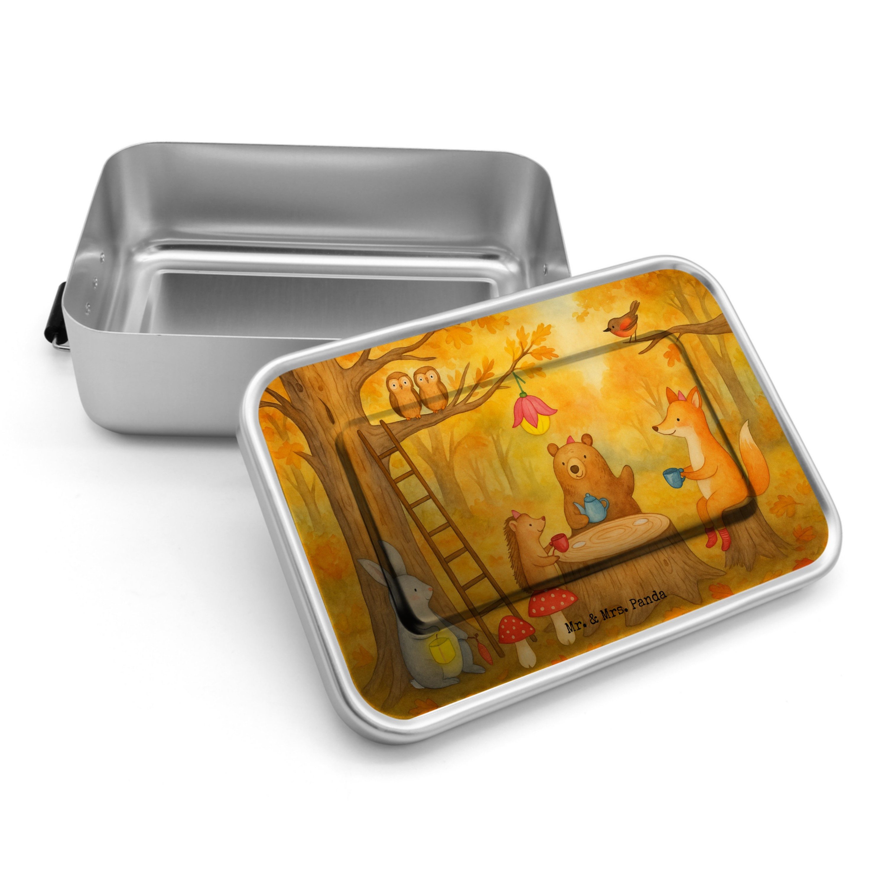 Mr. & Mrs. Panda Butterdose Waldtiere Picknick Design, Lunchdose, Weiß, Eichhörnchen, Wald, Frühs, Premium Aluminium, (Packung), Metall Brotbox Lunchbox Metall Metallbox
