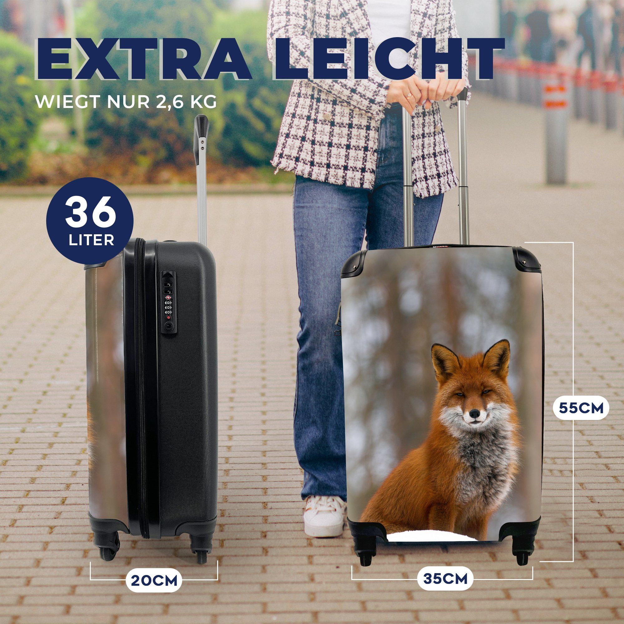 Handgepäck Fuchs Reisetasche Rollen, - mit - Reisekoffer rollen, Rot, MuchoWow 4 Ferien, für Wald Trolley, Handgepäckkoffer