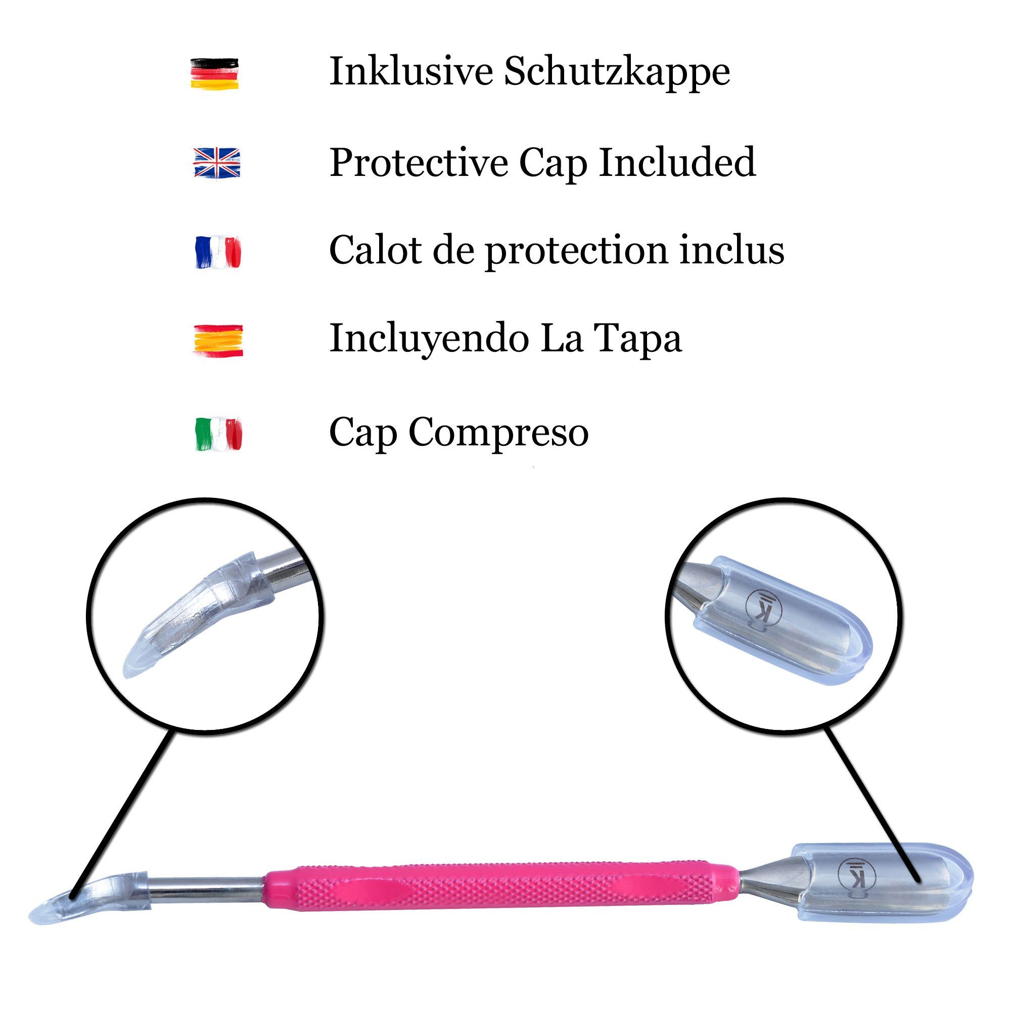 K-Pro Nagelhautschieber - Pro (Pink) Nagelreiniger Pusher Edelstahl und Löffel aus mit