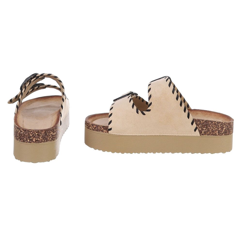 Ital-Design Damen Plateau-Pantolette mit Schnallen und Zierprägung Plateausandaletten (91895622) Flach Pantoletten in Beige – Bild 5 von 5