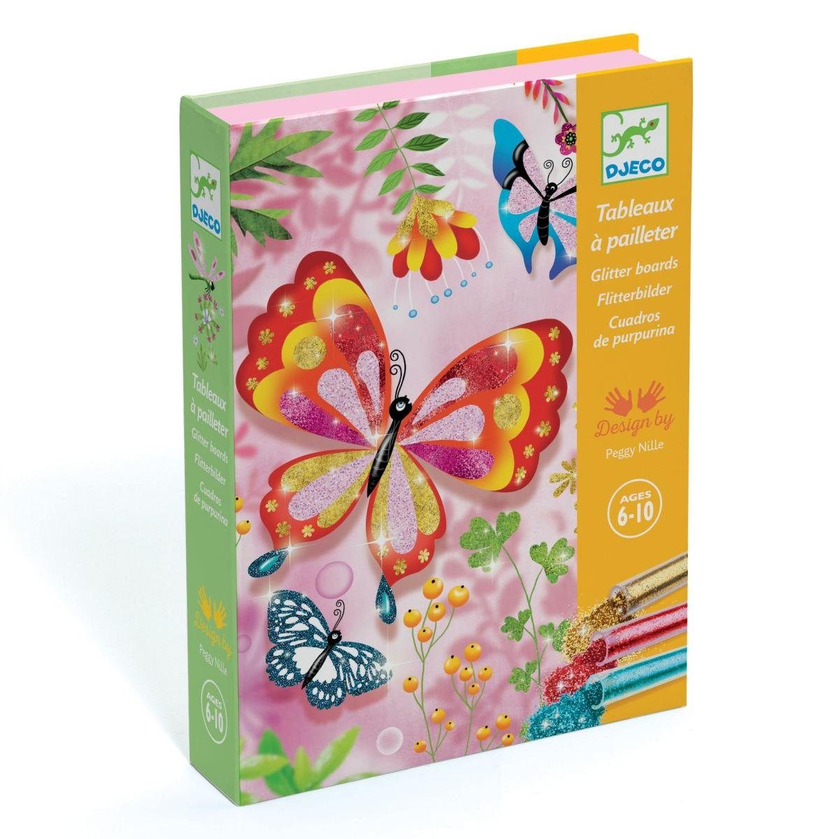 DJECO Kreativset Bastelpackung Glitzerbilder mit Glitzersand Glitzersand Schmetterlinge