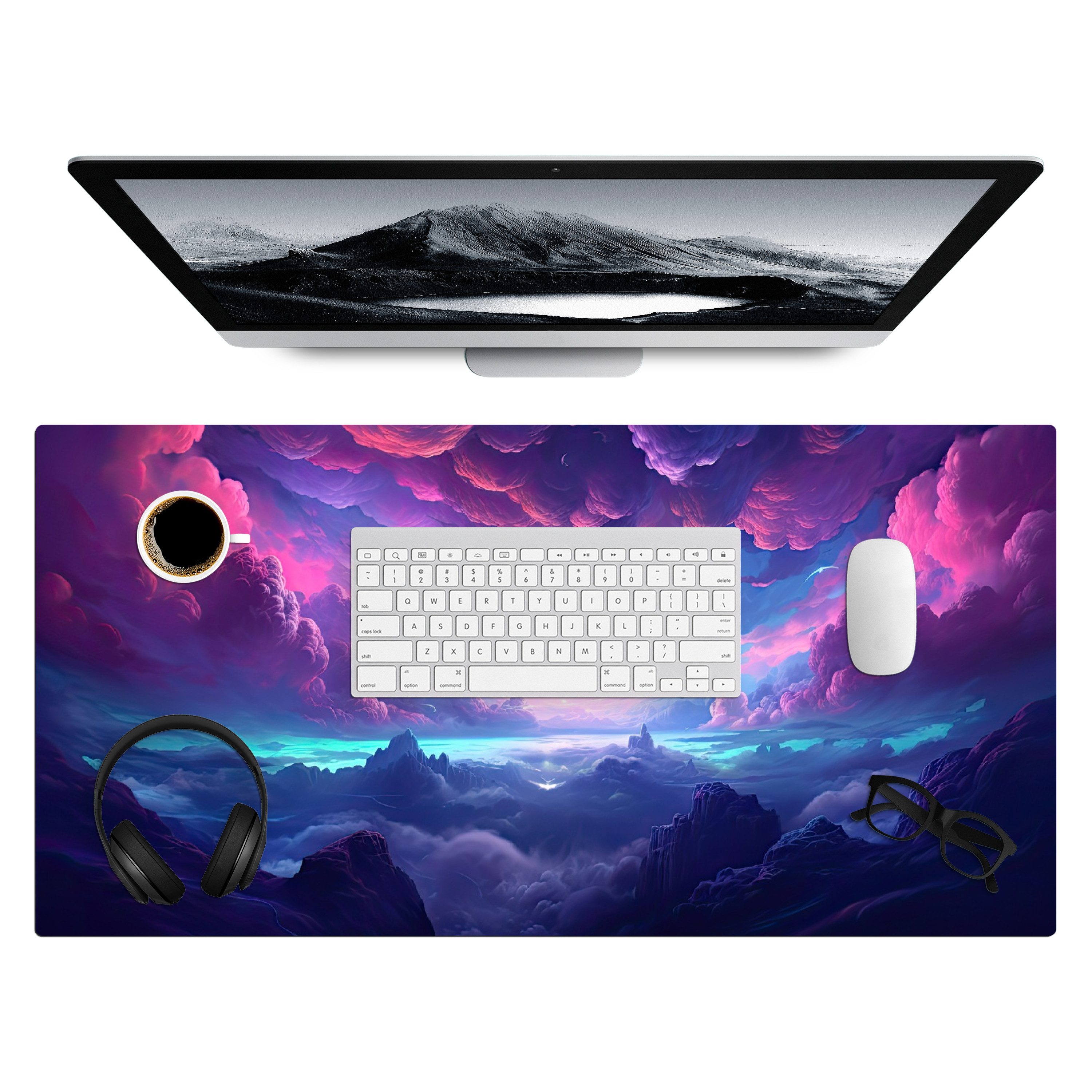 MuchoWow Gaming Mauspad Neon - Wolekn - Roze - Blauw - Gaming (1-St), Gaming Mauspad XXL, Schreibtischunterlage, Desk Mat Groß, 80x40 cm