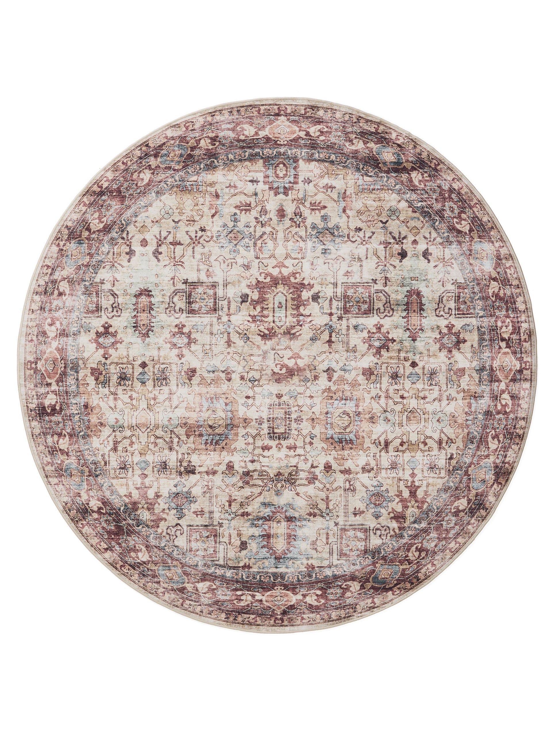 Interiyou Teppich Gent, Rund, Höhe: 5 mm, Vintage Kurzflor für Wohnzimmer, Schlafzimmer, waschbar, pflegeleicht