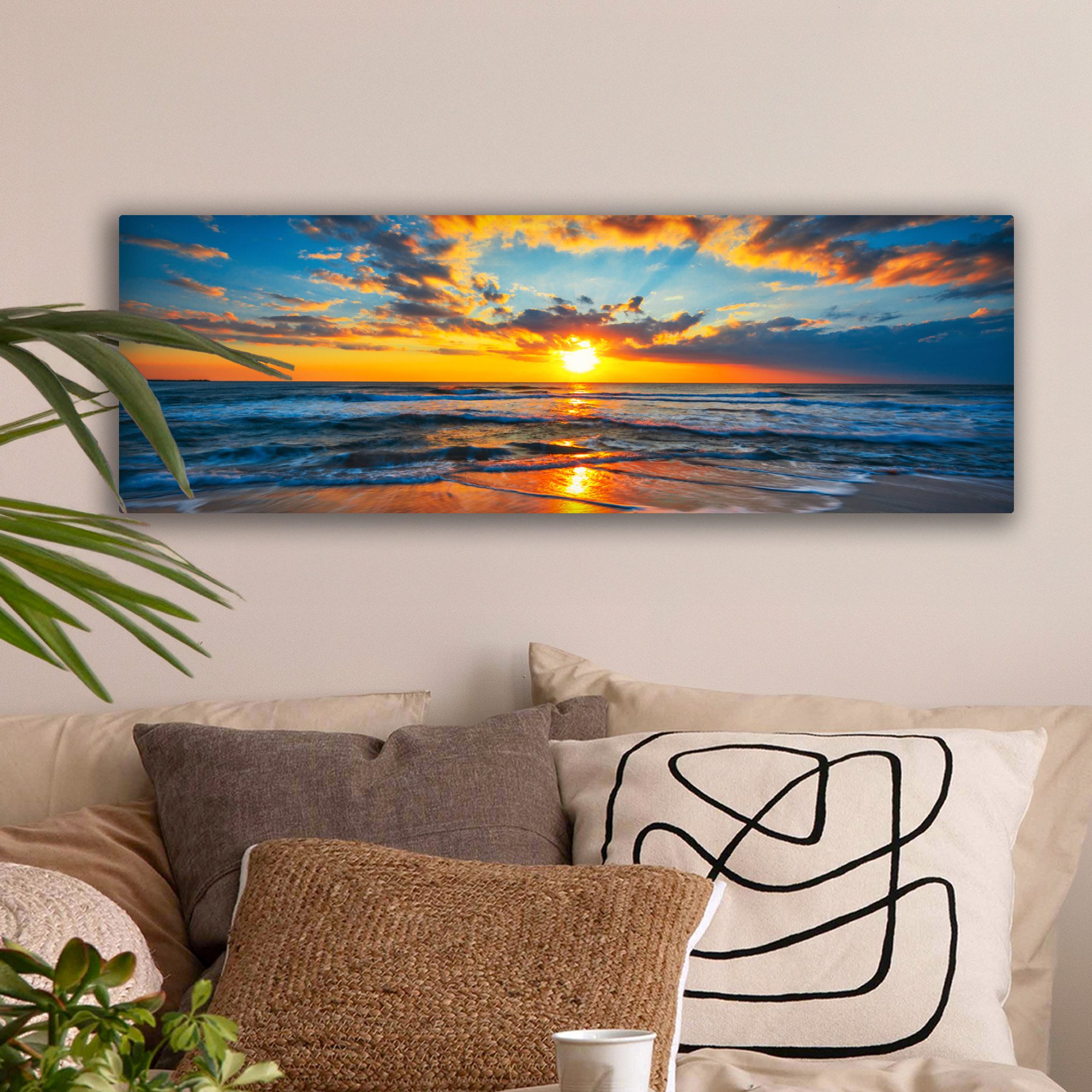 OneMillionCanvasses® Leinwandbild Panorama Meer - Sonnenuntergang - Strand günstig online kaufen