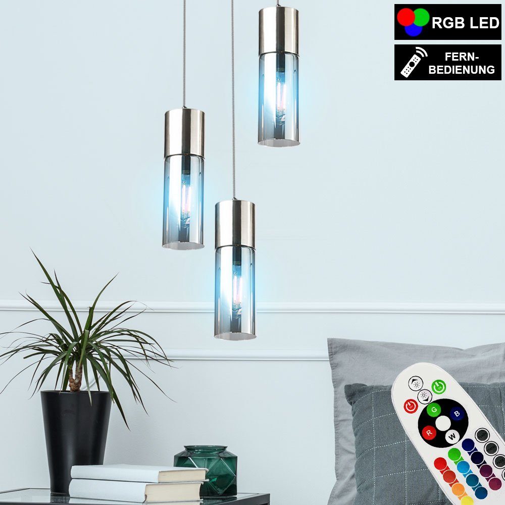 RGB LED Decken Pendel Lampe Fernbedienung Zylinder Glas Hänge Leuchte dimmbar 