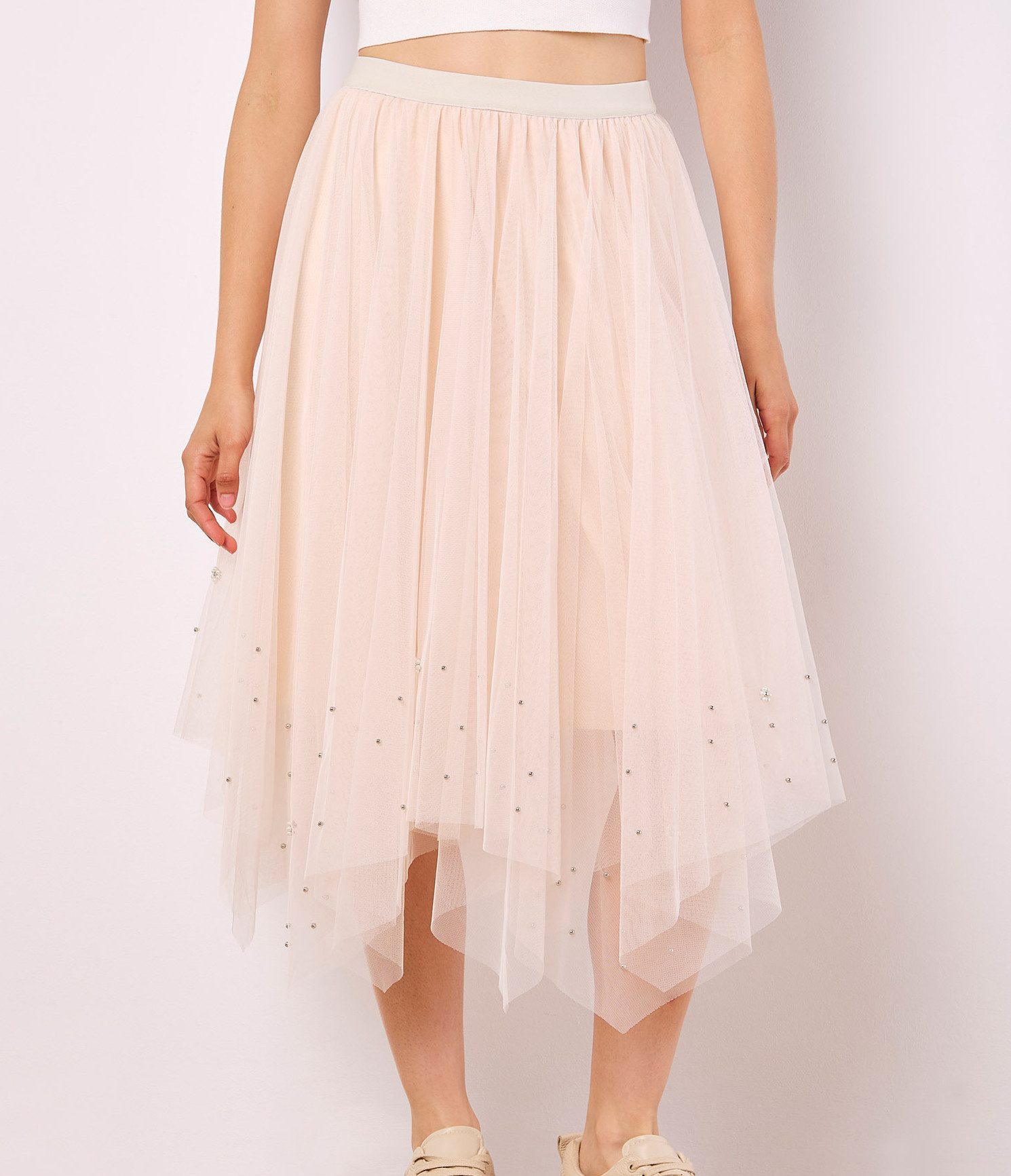 Apricot Midirock Tüllrock mit Perlen günstig online kaufen