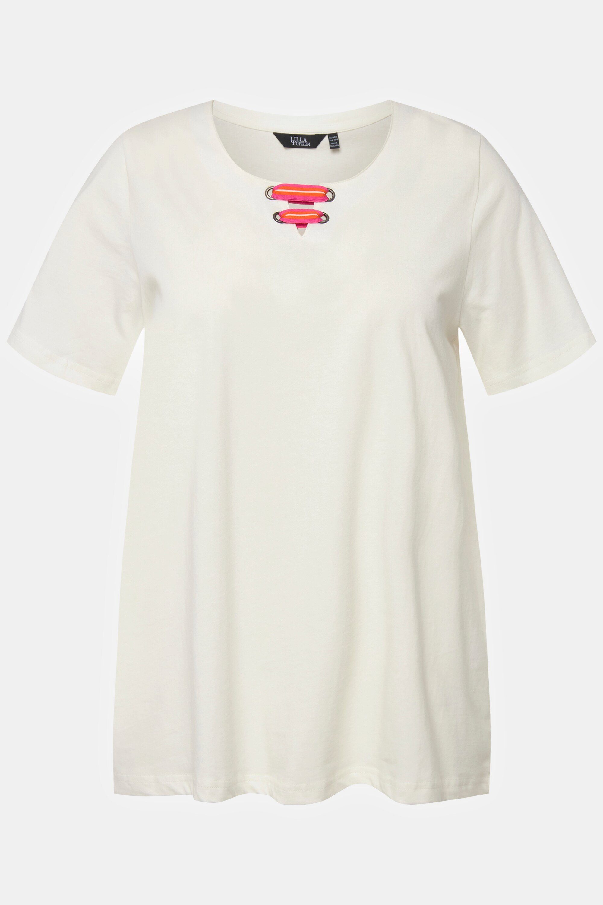 T-Shirt A-Linie offwhite Popken Tunika-Ausschnitt Rundhalsshirt Ulla Flügel-Halbarm