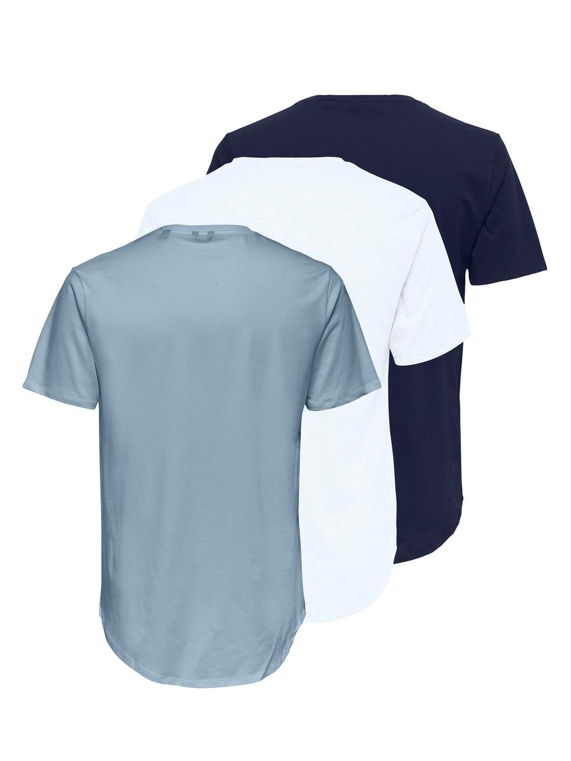 ONLY & SONS T-Shirt ONSMATT LONGY SS TEE 3-PACK (Packung, 3-tlg) Baumwolle, relaxed fit