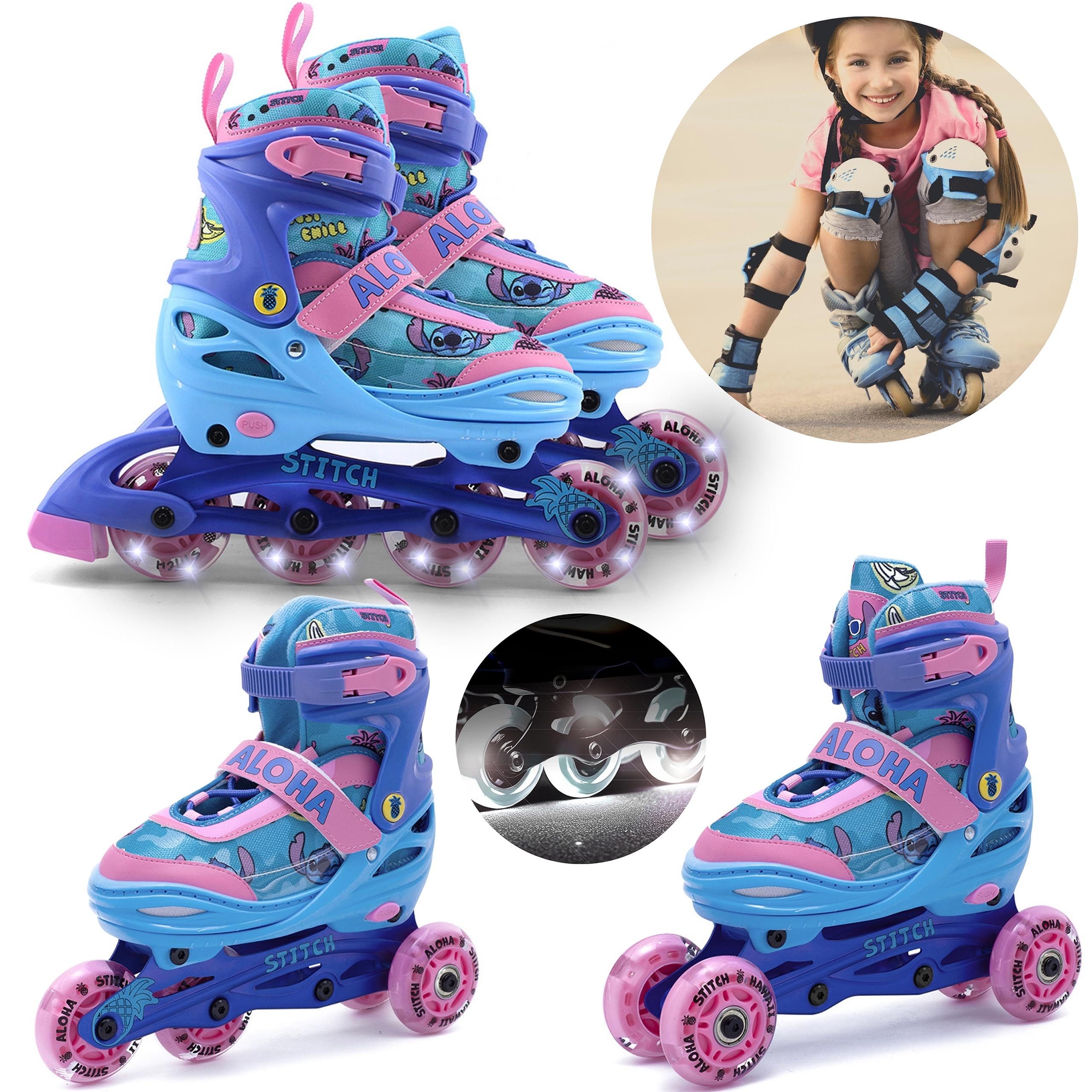 Disney Rollschuhe DISNEY Stitch Rollschuhe für Mädchen, verstellbar, LED Räder