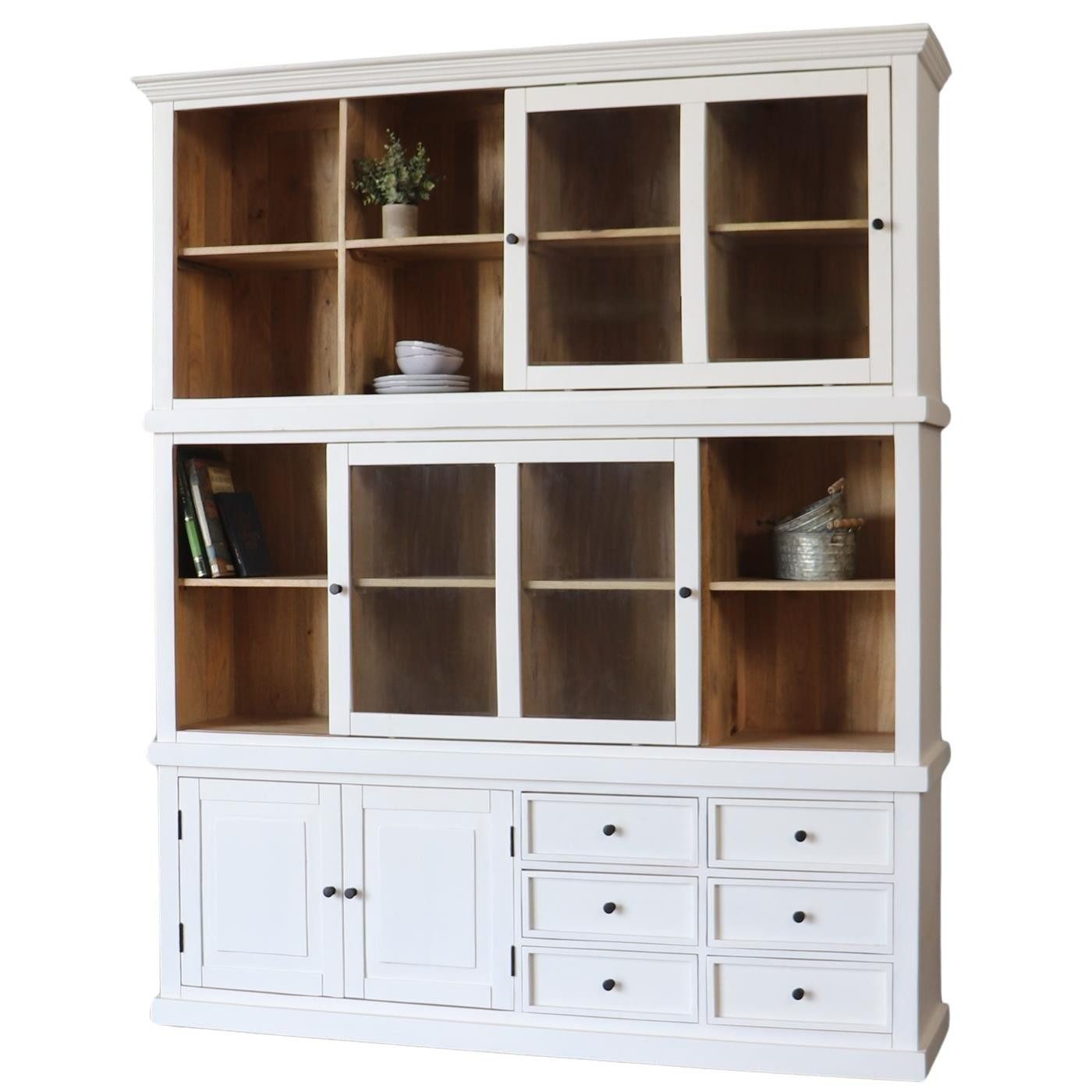 baario Buffet Schrank CREEK Landhaus weiss Massivholz Wohnzimmerschrank Schiebetüren