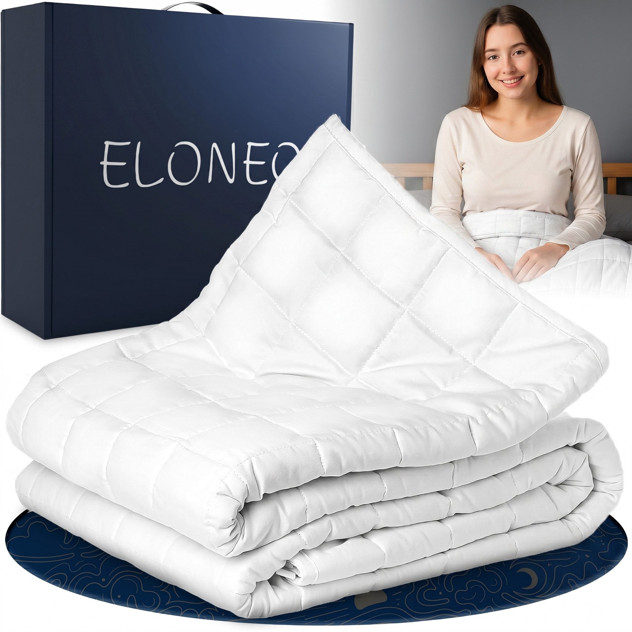 ELONEO Gewichtsdecke ELONEO Bettdecke – Schwere Decke für ruhigen, erholsamen Schlaf, Füllung: Handverlesene Kristallglasperlen, 7x7 Netz-Taschen-Struktur, hypoallergen & schadstoff geprüft