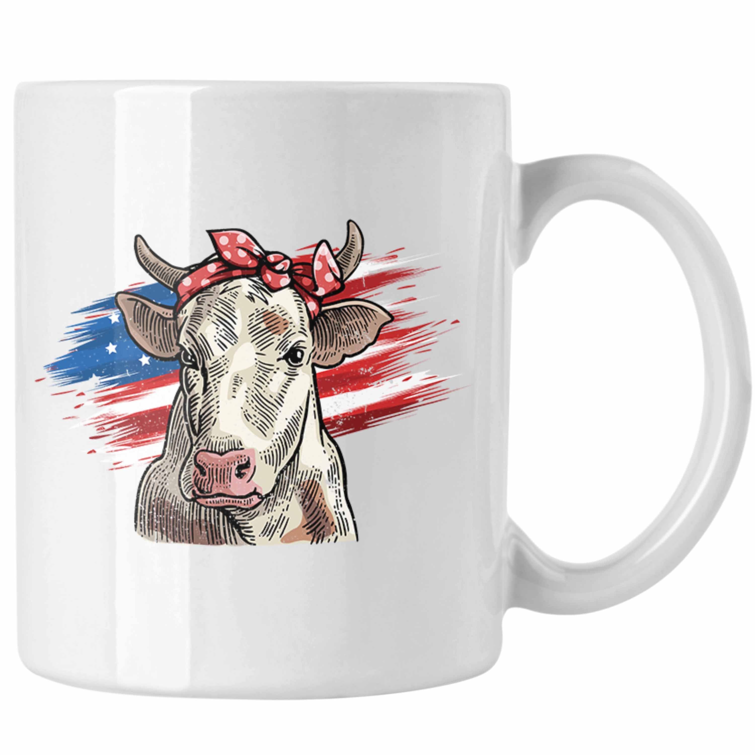 Trendation Tasse Trendation - Amerikanische Kuh Tasse Geschenk für Landwirt Bauern Geschenkidee Geburtstag Frauen Weiss