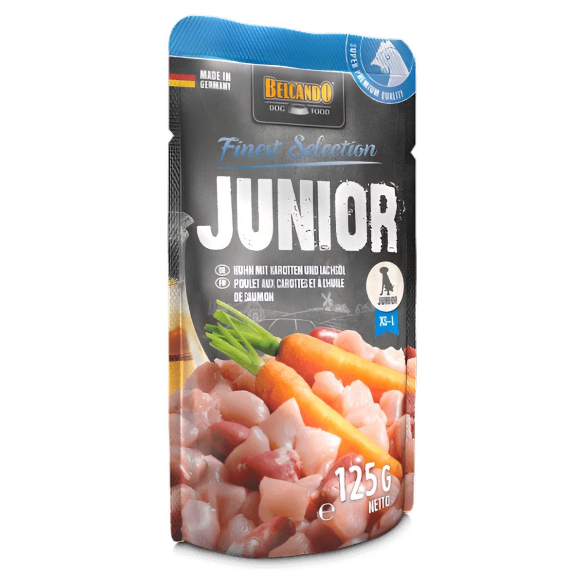 Belcando Junior Huhn mit Karotten und Lachsöl 125 g, Nassfutter für: Hund