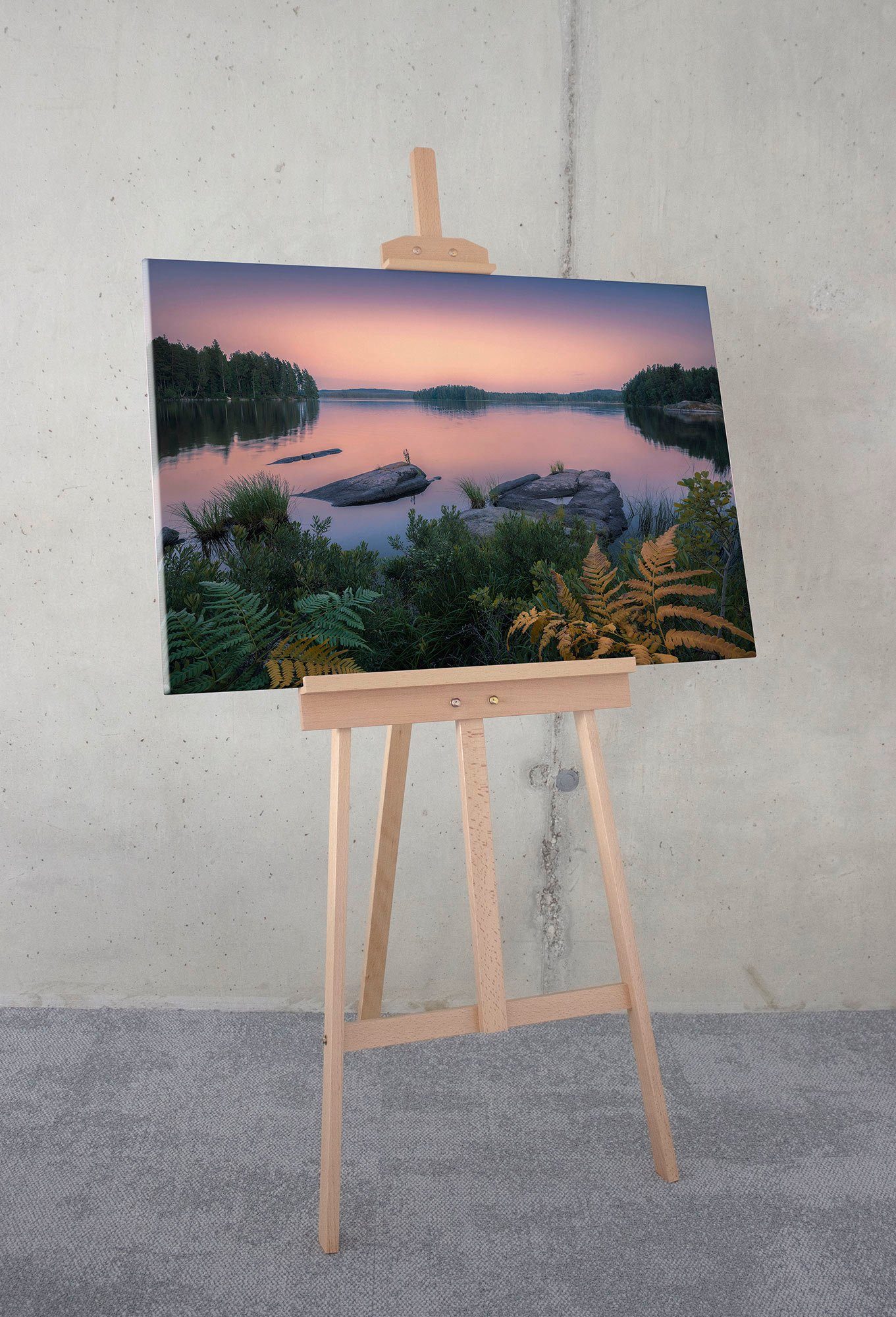 Komar Leinwandbild Swedish Blues - Größe 90 x 60 cm, Baum, Berge, Blumen, Blätter, Foto, Jahreszeiten, Landschaft, Meer, Natur, Palmen, Strand (Packung, 1 St), Keilrahmenbild mi Echtholzrahmen