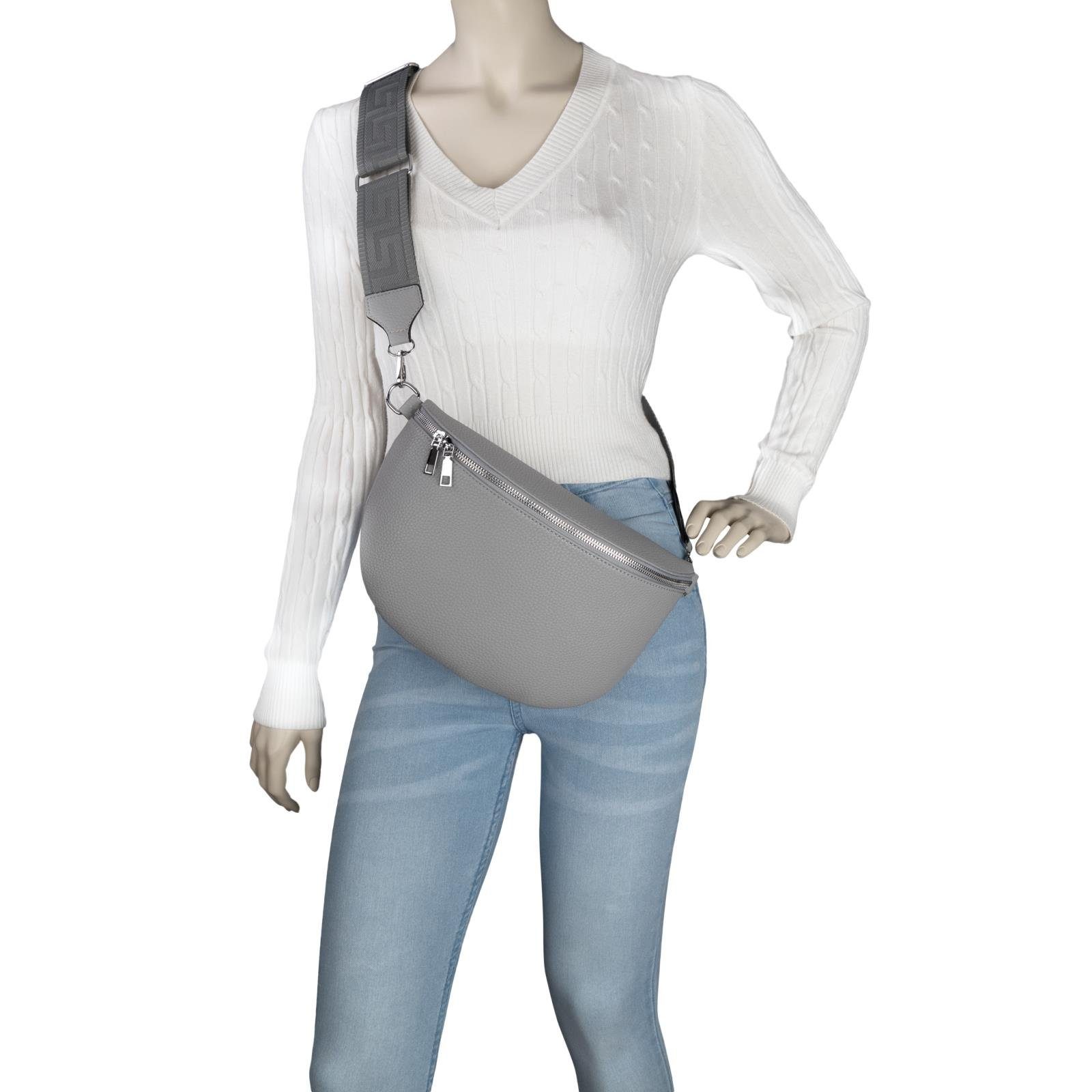 EAAKIE Gürteltasche Umhängetasche CrossOver, Bauchtasche Crossbody-Bag Hüfttasche Italy, als XL tragbar GREY Kunstleder Umhängetasche Schultertasche