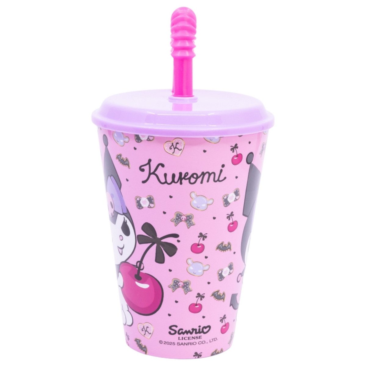 Hello Kitty Becher Kuromi Trinkbecher 430 ml mit Deckel und Strohhalm, Polyethylen