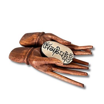 Asien LifeStyle Buddhafigur Buddha Hand Holz Skulptur Visitenkartenhalter