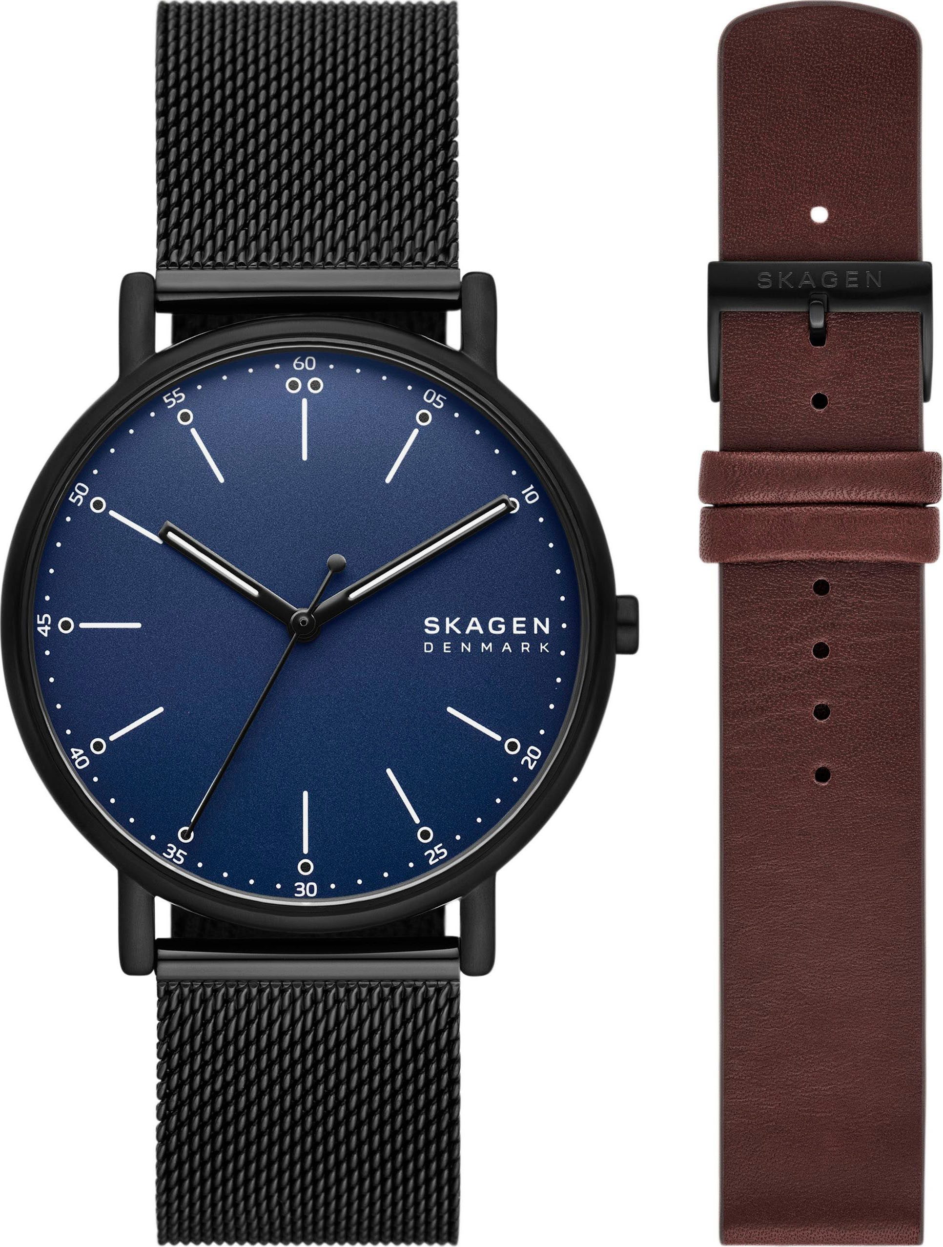 SKAGEN Quarzuhr SIGNATUR SKW6933SET, (Set, 2-tlg., mit Wechselband), Armbanduhr, Herrenuhr, Edelstahlarmband, Ideal auch als Geschenk