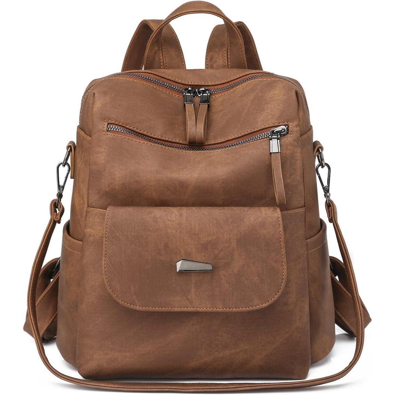 Freizeitrucksack Rucksack Frauen Wasserdicht AntiDiebstahl Leichtgewicht PU Caramel