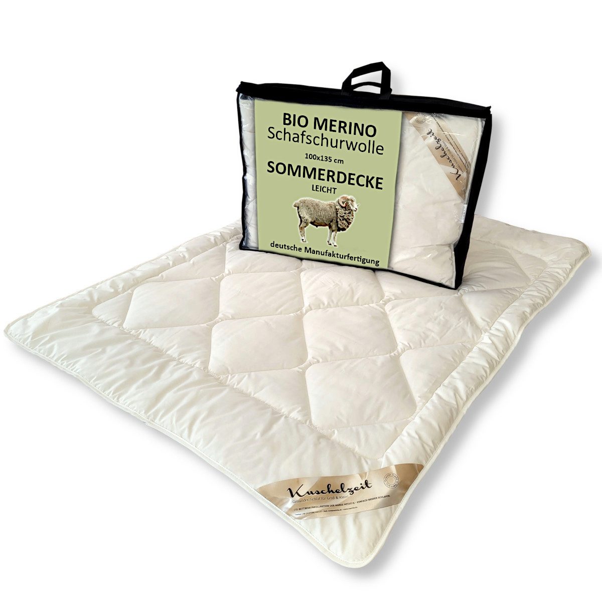 Meivita Kinderbettdecke Bio Merino Kinder Sommerdecke kbA und kbT in 100x135 cm, Füllung: 100% Wolle kbT, Bezug: 100% Baumwolle kbA, Bettdecke Hergestellt in Deutschland