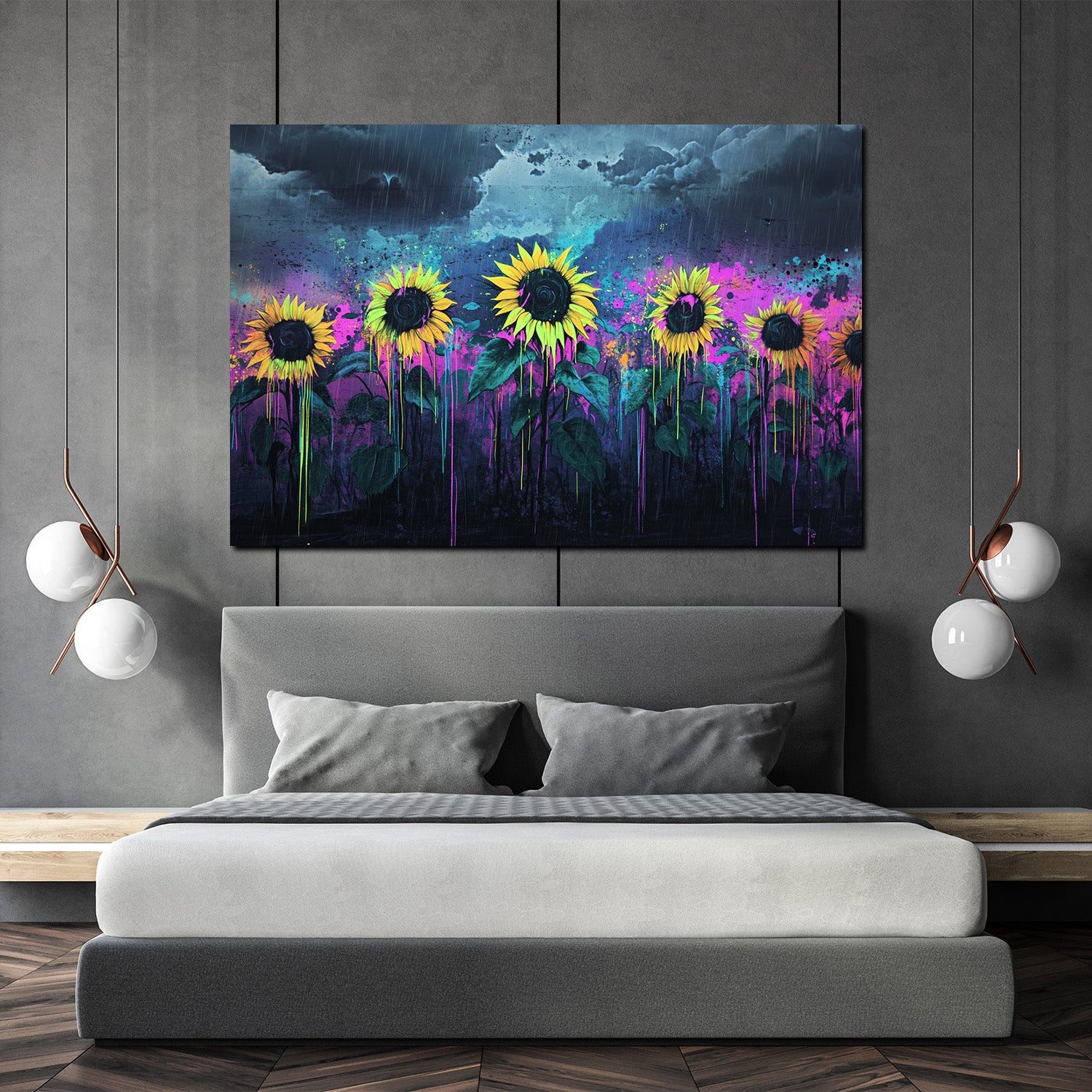 Artedinoi Leinwandbild Pop Art Sonnenblumen Regen Farben Wandbild Leinwandbild Kunstdruck Wan, Sonnenblumen im Regen