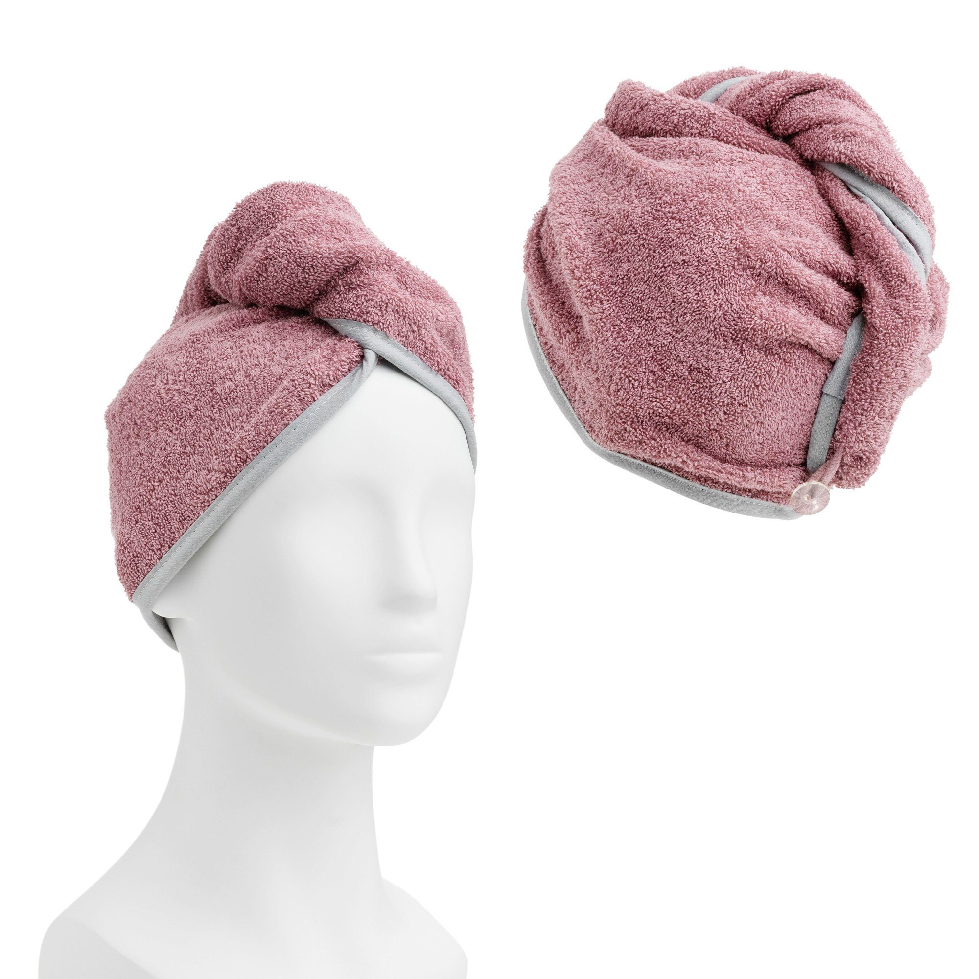 Haarturban für mit Altrosa aus 100% Erwachsene HOMELEVEL Turban-Handtuch Frottee Baumwolle, (1-St) Knopf