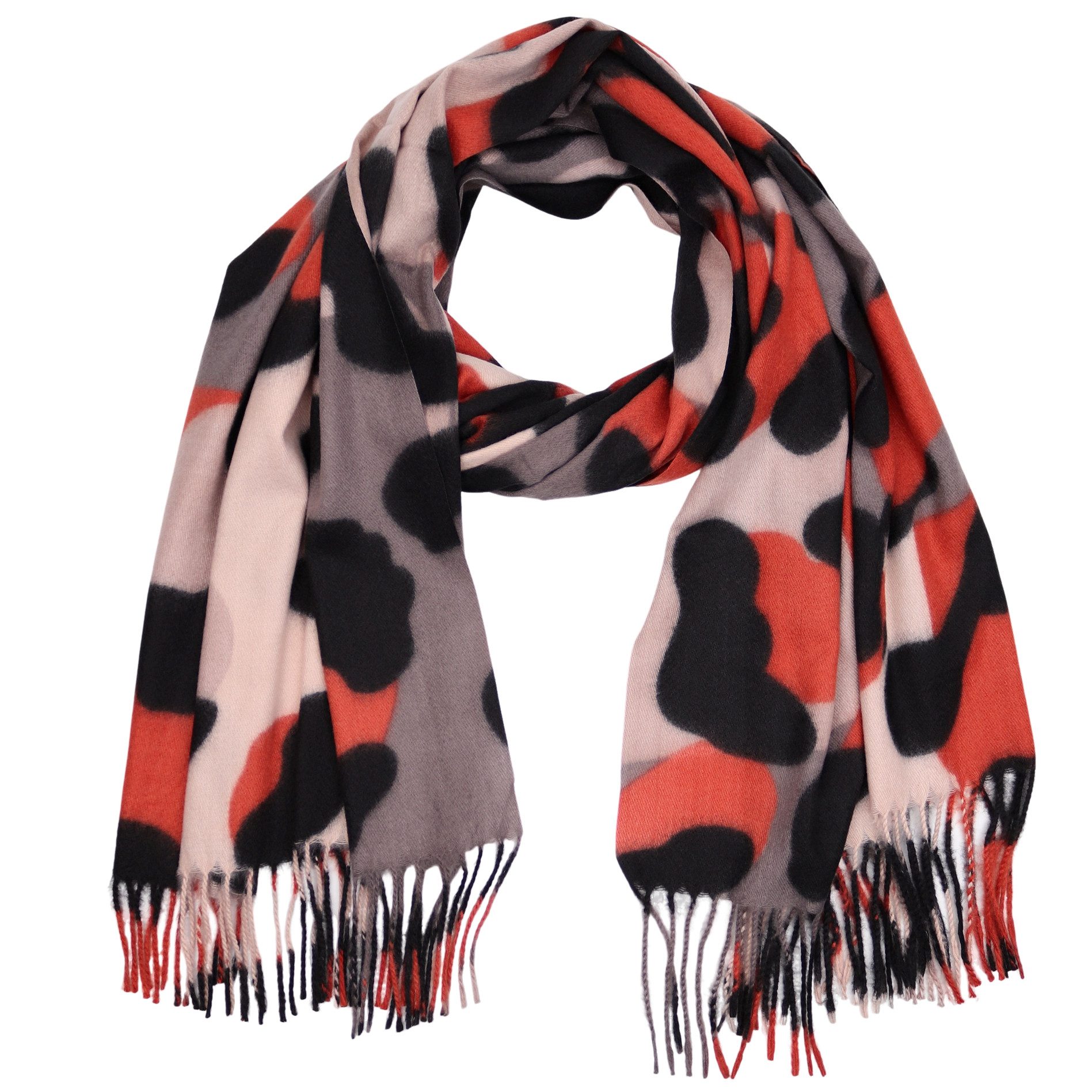 MIRROSI Modeschal weicher und warmer Schal Big Leo Muster mit Fransen, 70x180cm, (angesagtes Leo Leopard Muster; ca. 230 Gramm; Neue Kollektion Herbst/Winter 2025), Damen Halstuch ideal für Herbst und Winter