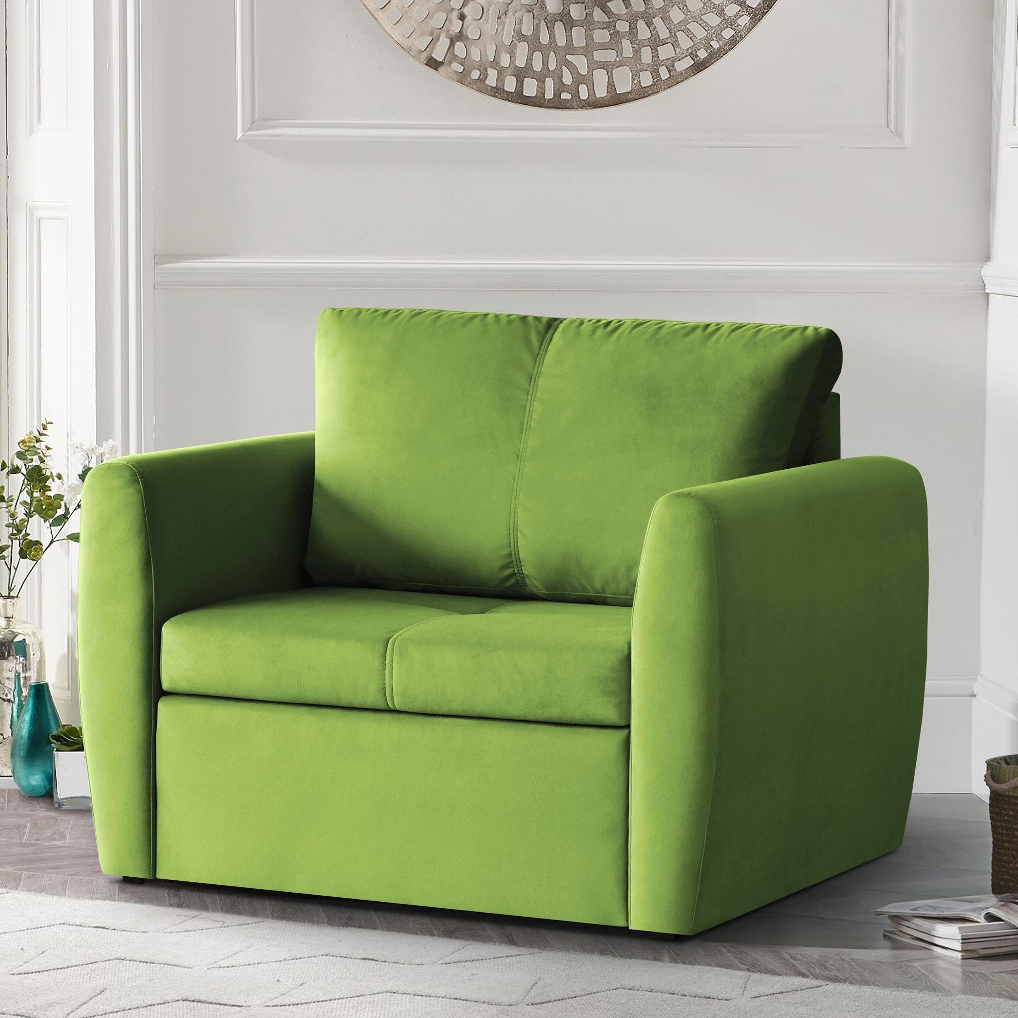 Beautysofa Relaxsessel Kamel (im modernes Design), Sessel mit Bettkasten und Schlaffunktion, Polstersessel aus Velours Grün (trinity 12)